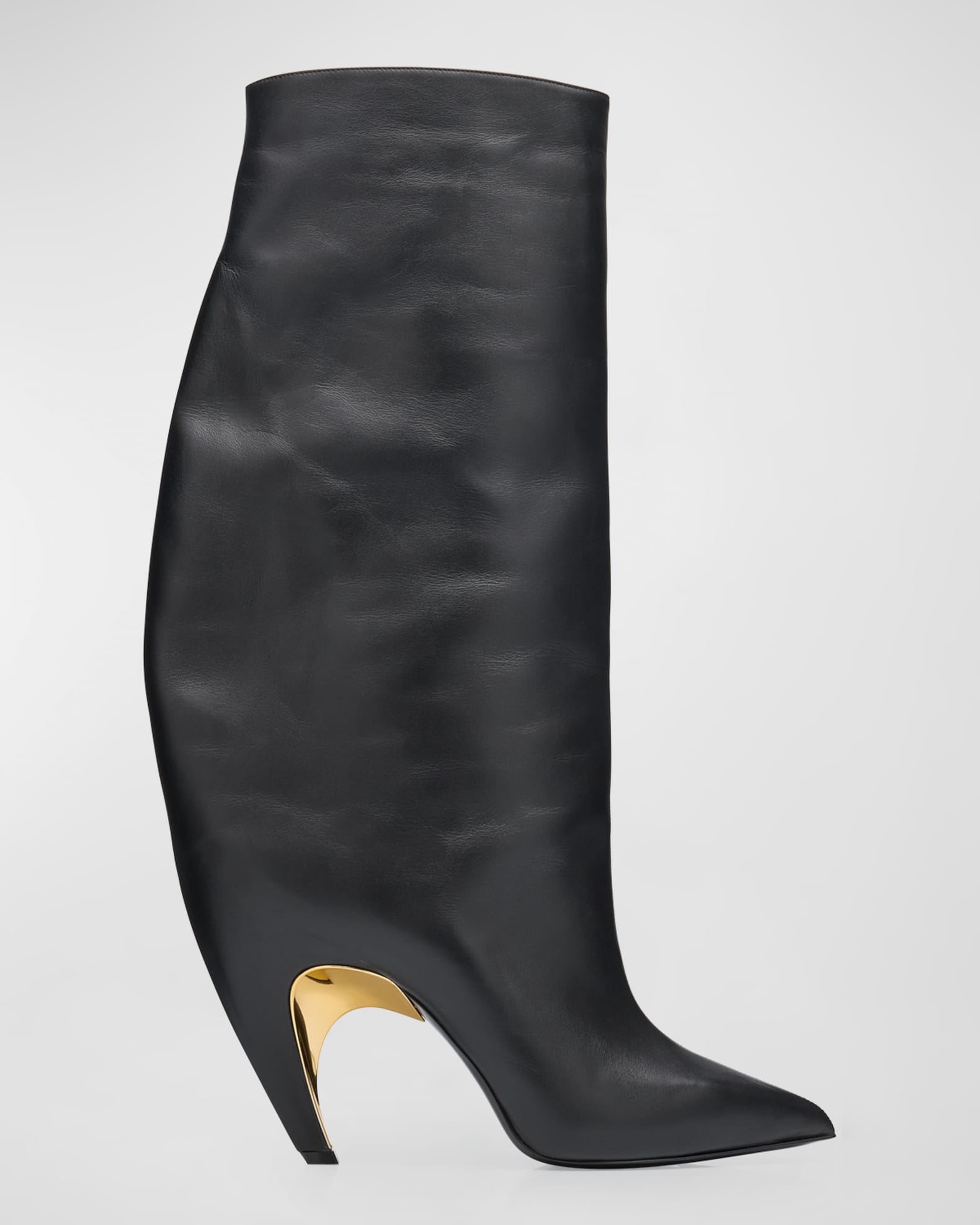 Alexander Mcqueen Armadillo Leather Over The Knee Boots Black Gold Women s 38EU Boots Over The Knee Boots