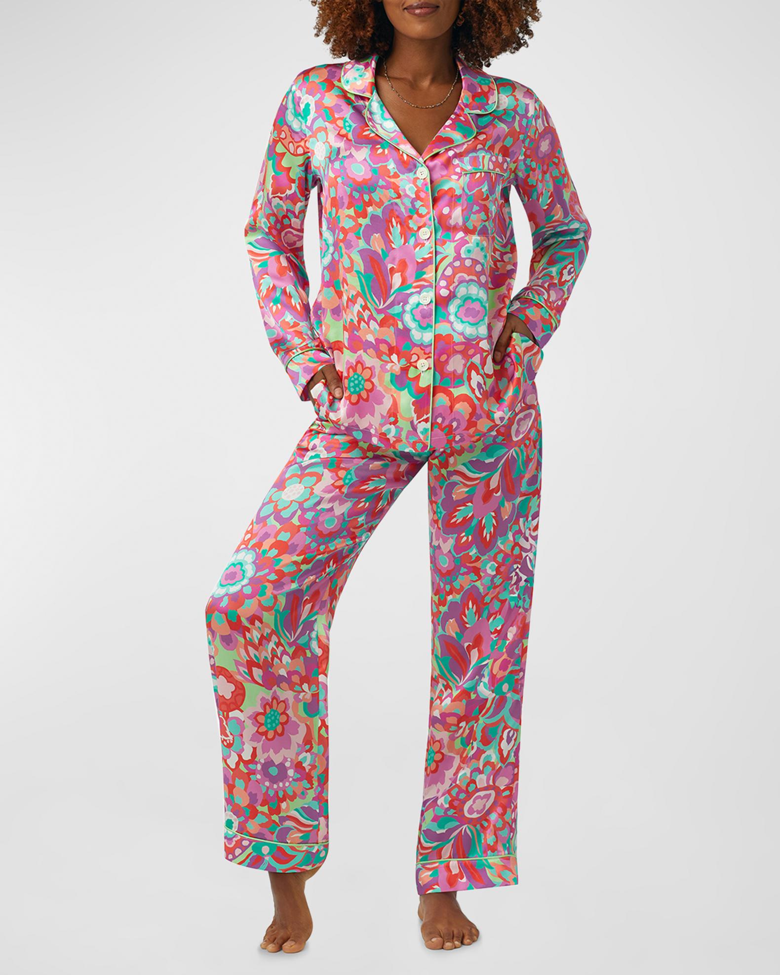 Trina Turk x Bedhead Pajamas Floral-Print Silk Satin Pajama Set ...