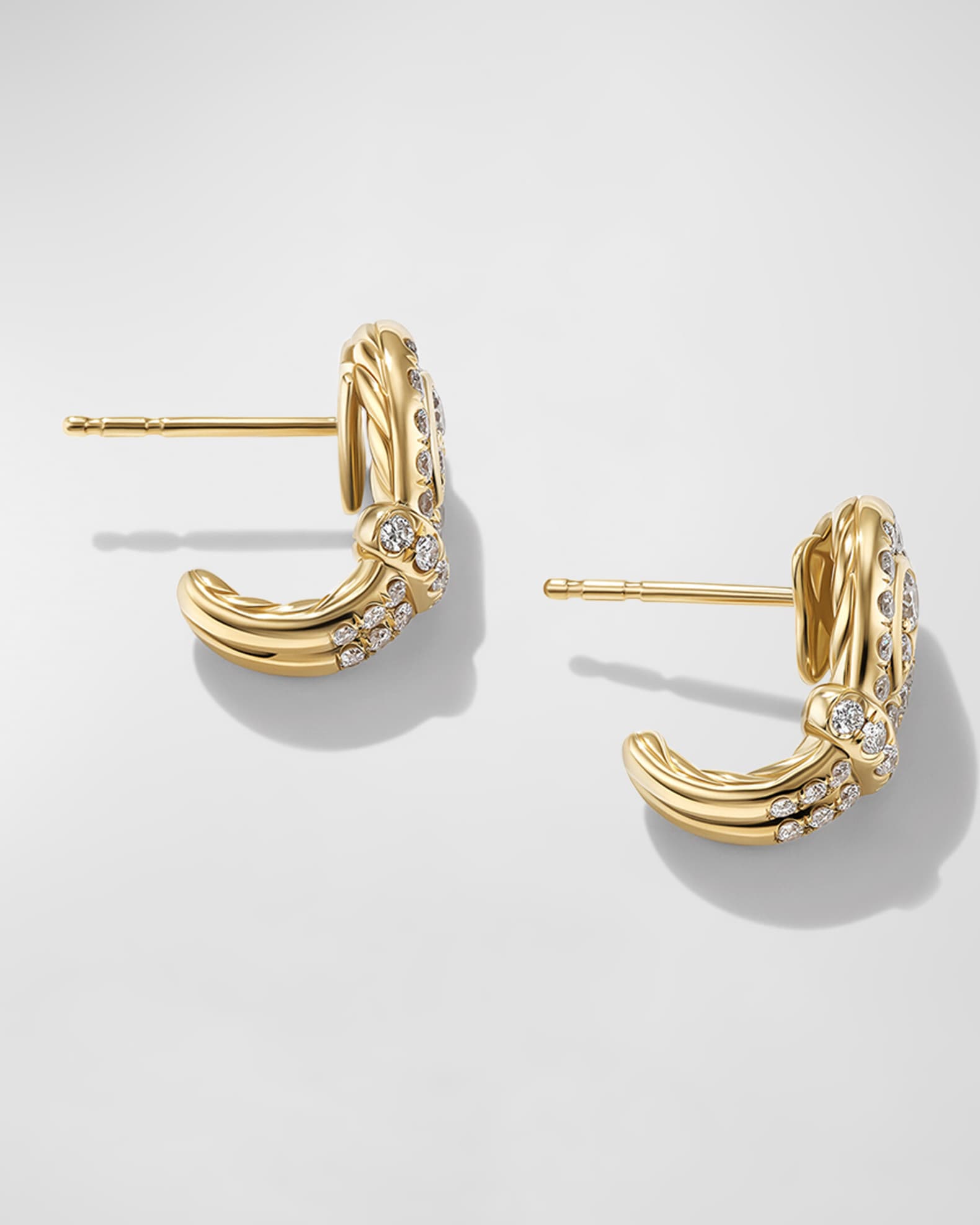 Thoroughbred Loop Huggie Hoop Earrings with Diamonds in 18K Gold, 4mm, 0.6" 1