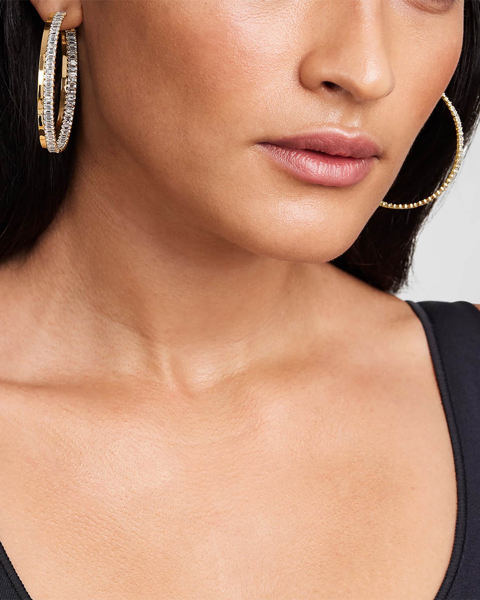Yellow Gold Bar & Pavé Diamond Hoop Earrings 1