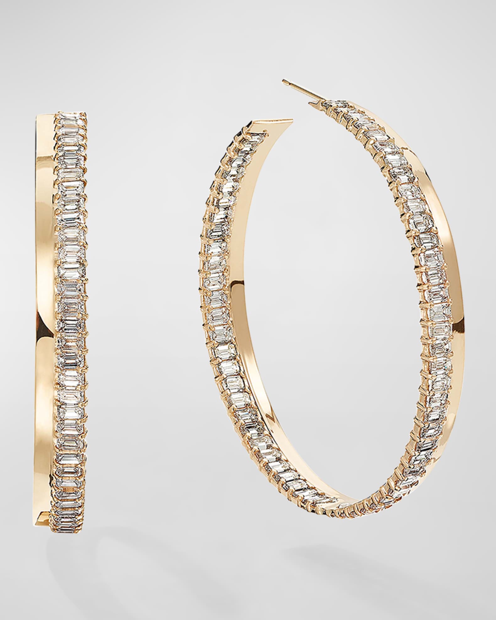 Yellow Gold Bar & Pavé Diamond Hoop Earrings 0