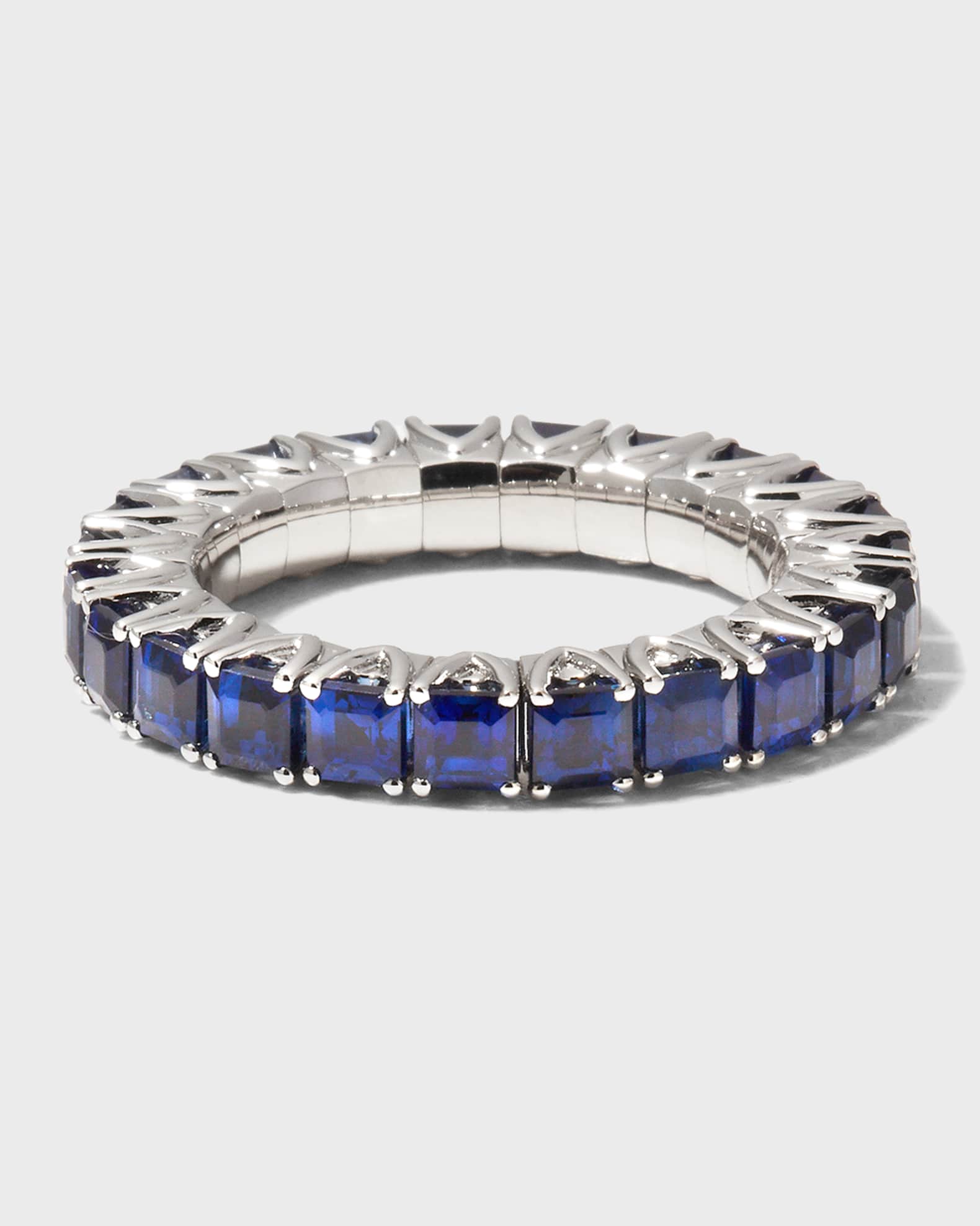 White Gold Xpandable Emerald-Cut Sapphire Band, Size 6.5-13.5 0