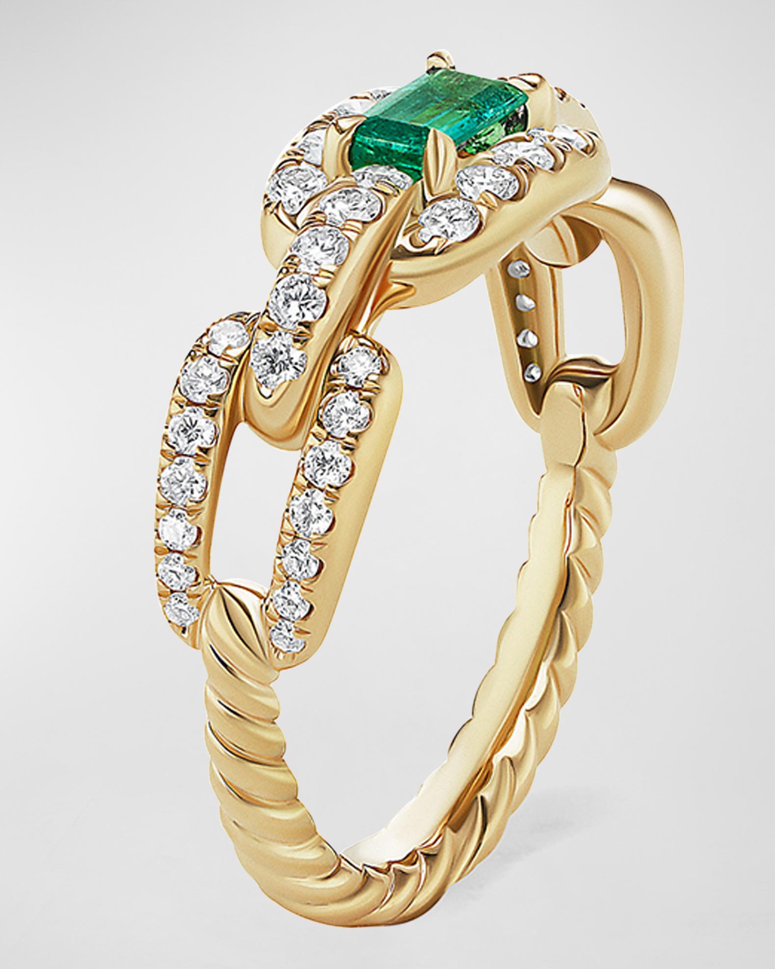 David Yurman Stax Link Stone Ring in 18K Gold with Emerald and