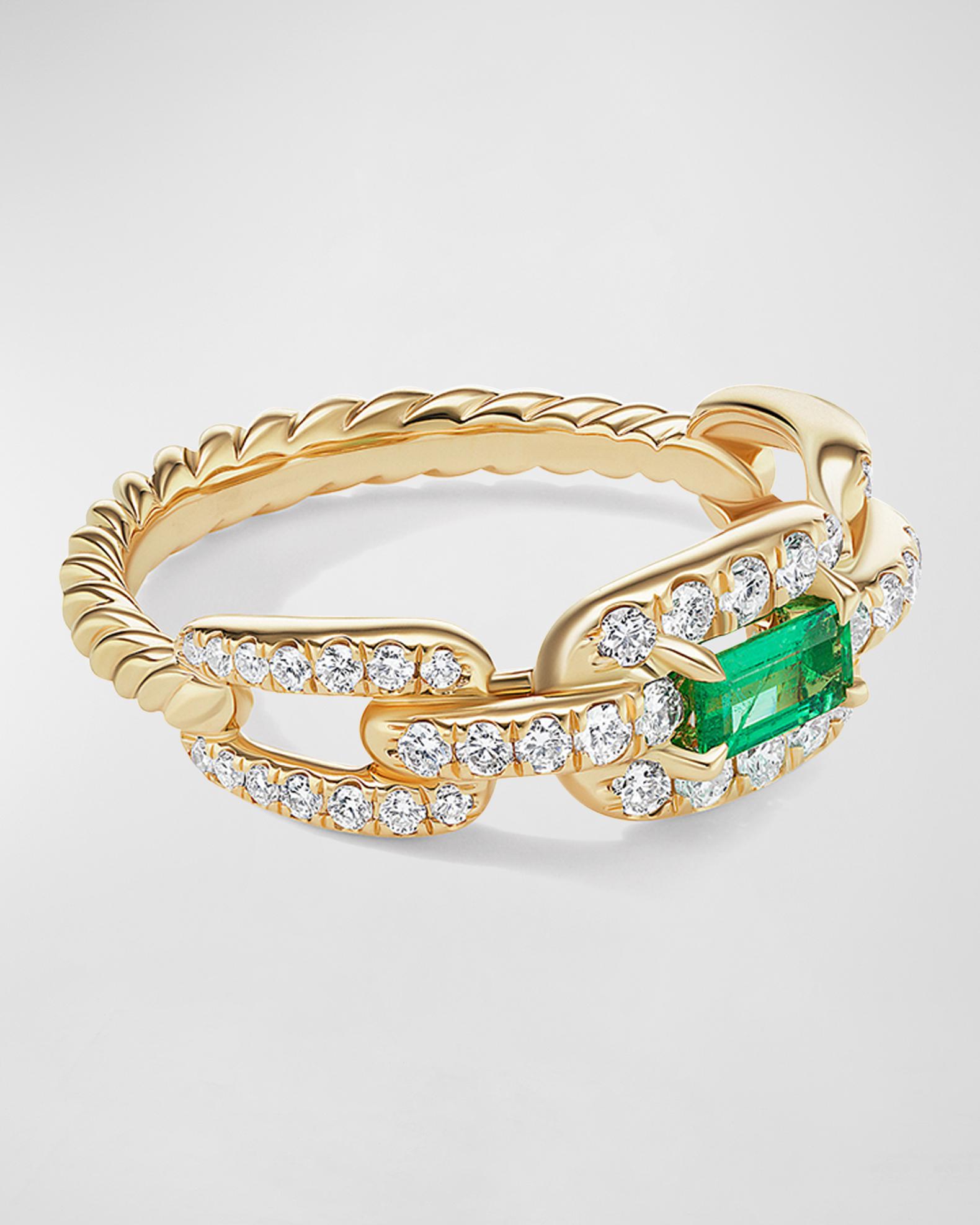 りんマン David Yurman Stax Link Stone Ring in 18K Gold with Emerald and