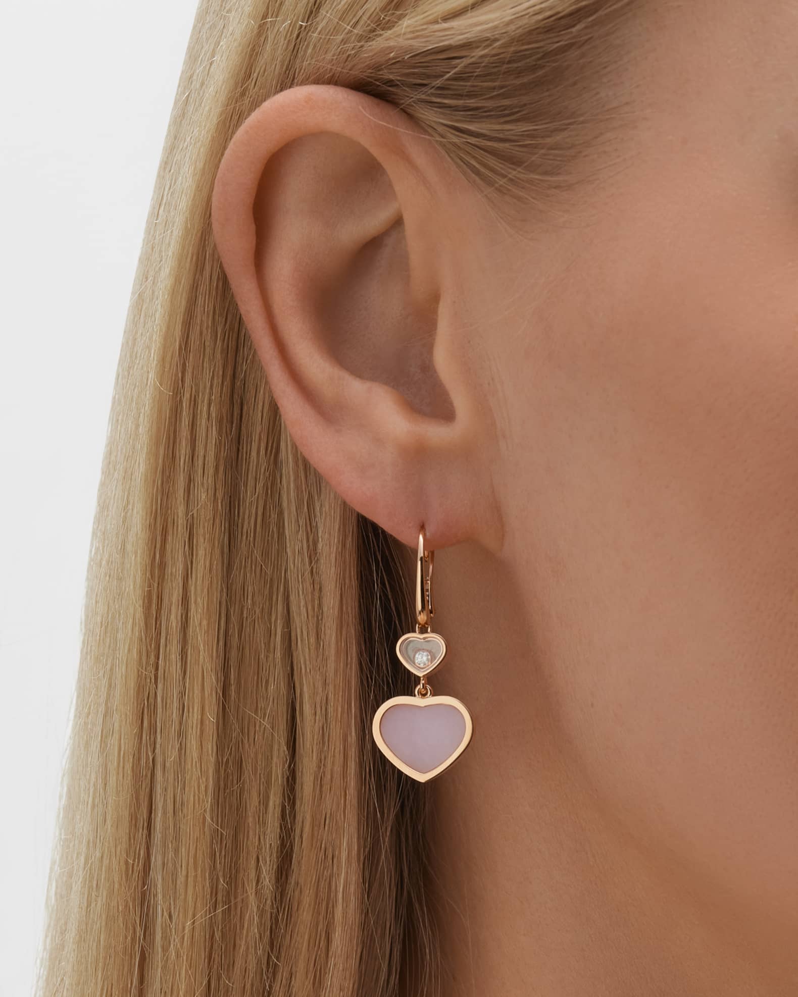 Chopard Happy Hearts 18K Rose Gold Pink Opal Diamond Earrings Neiman Marcus
