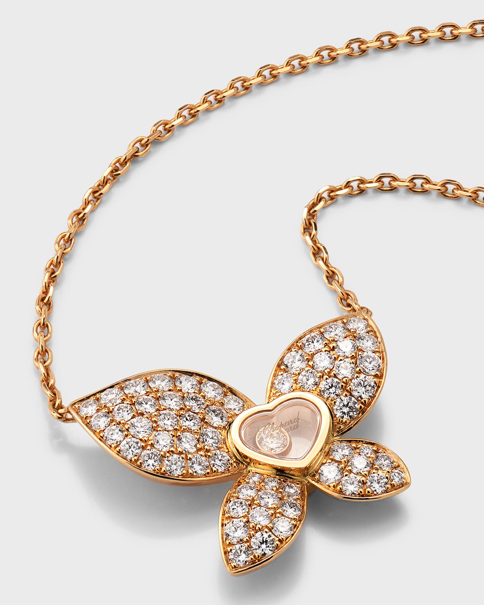 Chopard Happy Butterfly 18K Rose Gold Diamond Pendant Necklace | Neiman ...