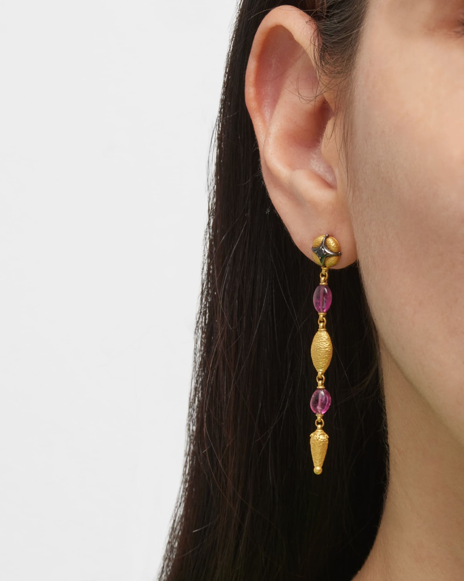 18K Gold Topaz and Tourmaline Drop Earrings 1
