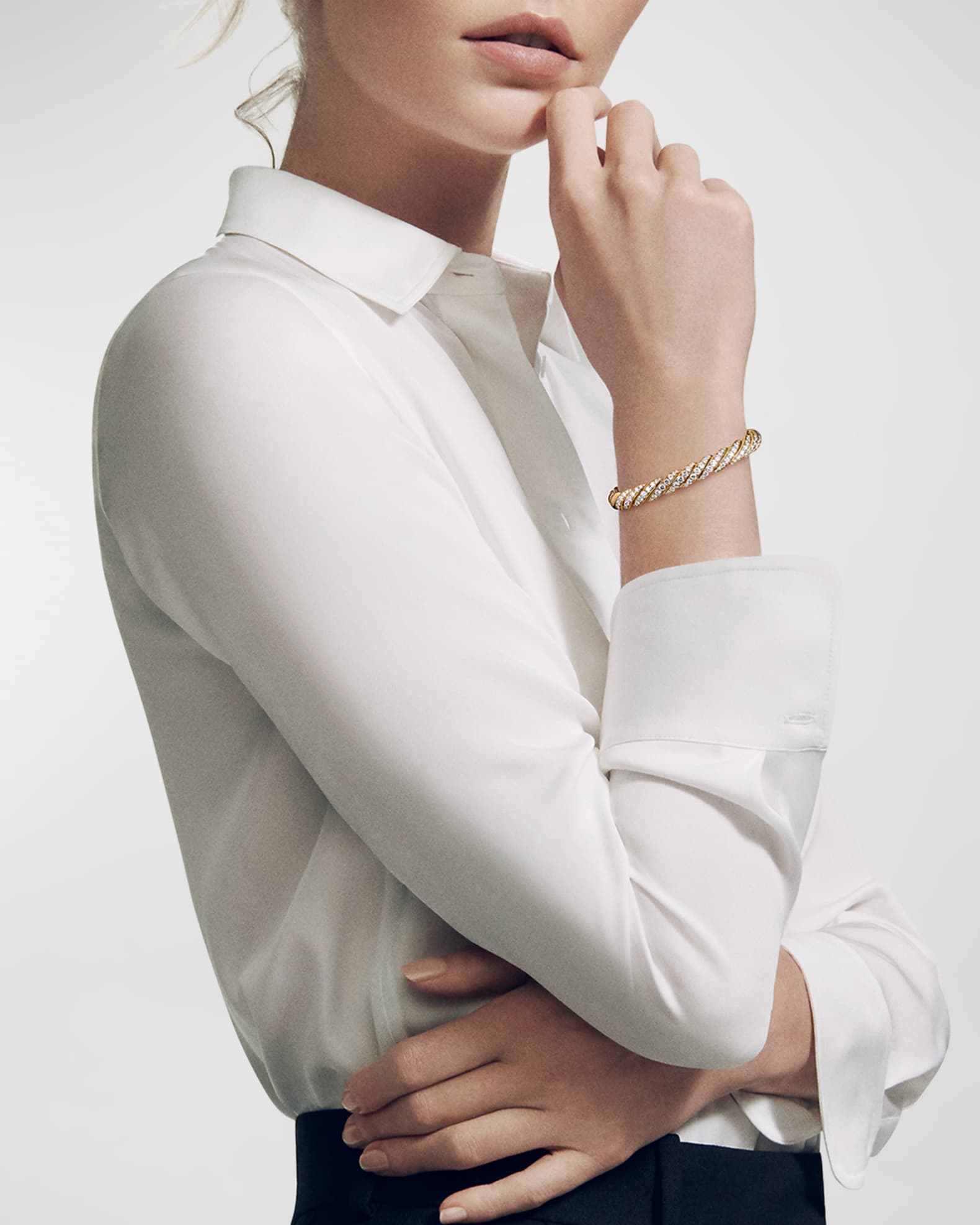 Sculpted Cable Flex Bracelet with Diamonds in 18K Gold, 7.5mm 1