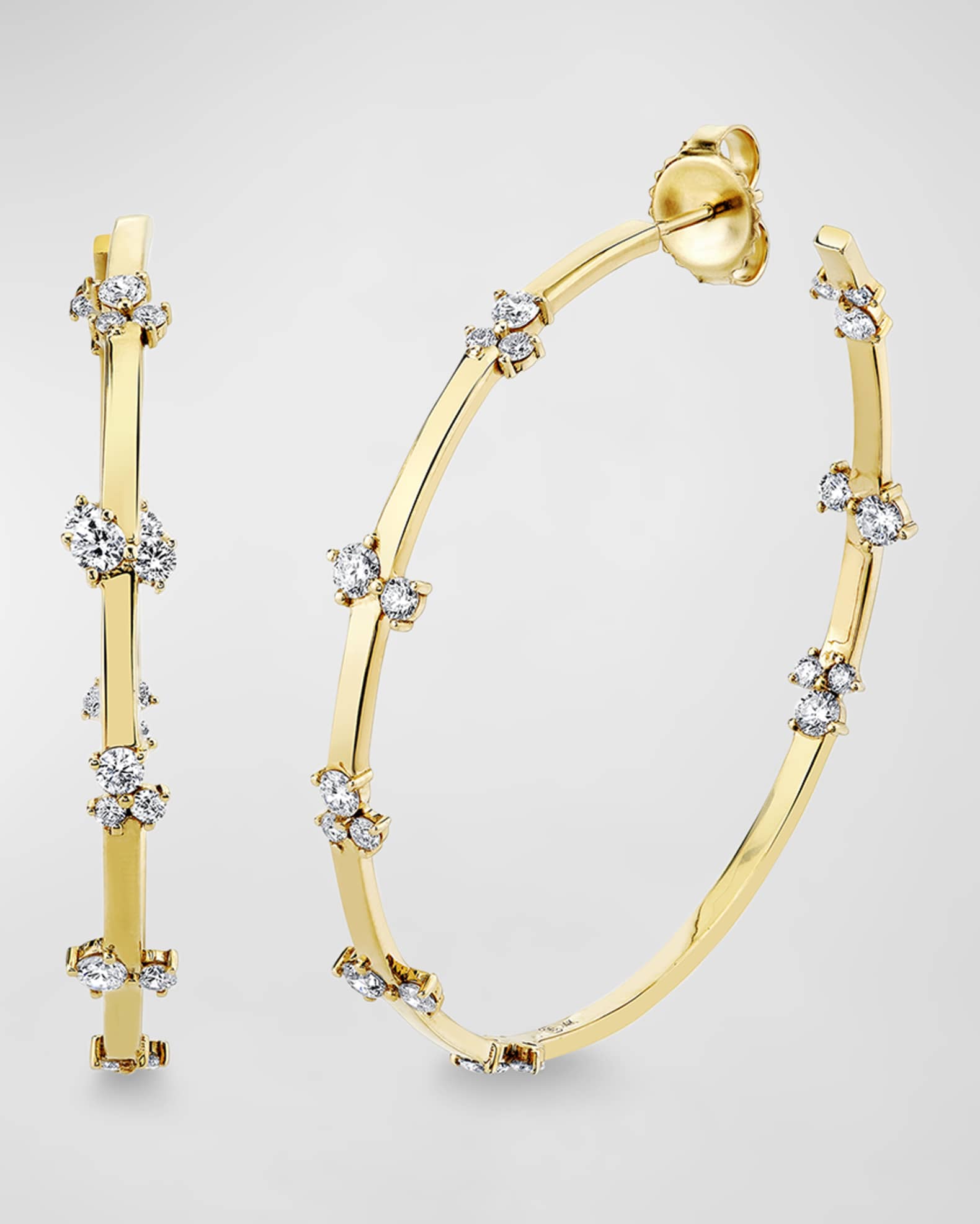14k Yellow Gold Diamond Large Cocktail Bar Hoops 0