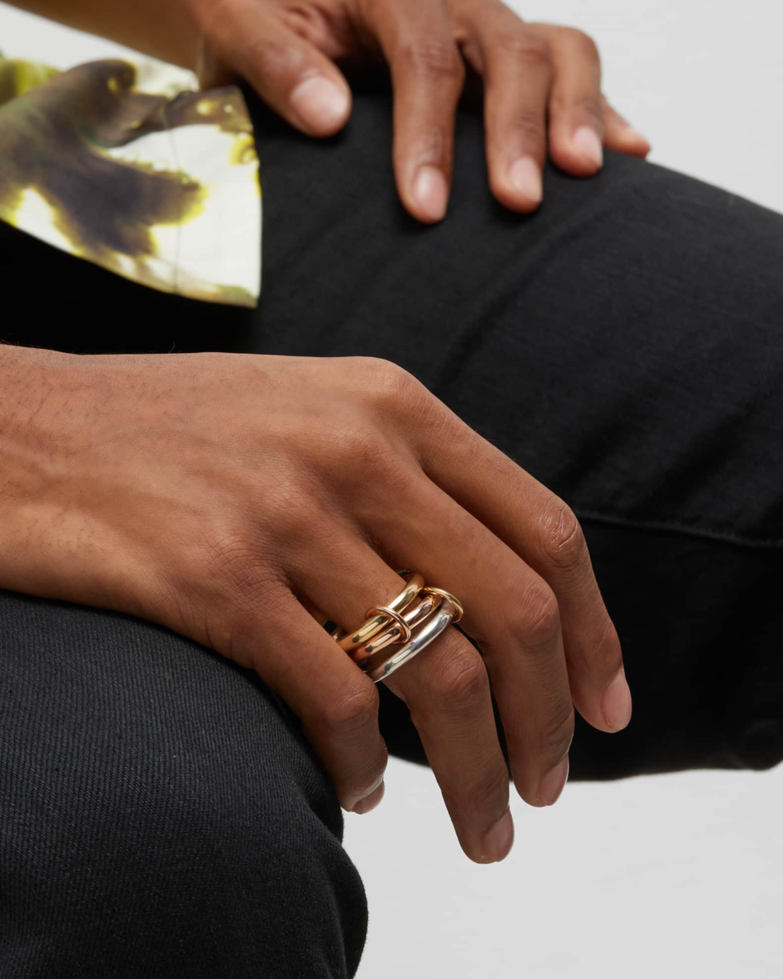 Men's Mercury MX 3-Link Ring in Sterling Silver and Two-Tone Gold, Size 11