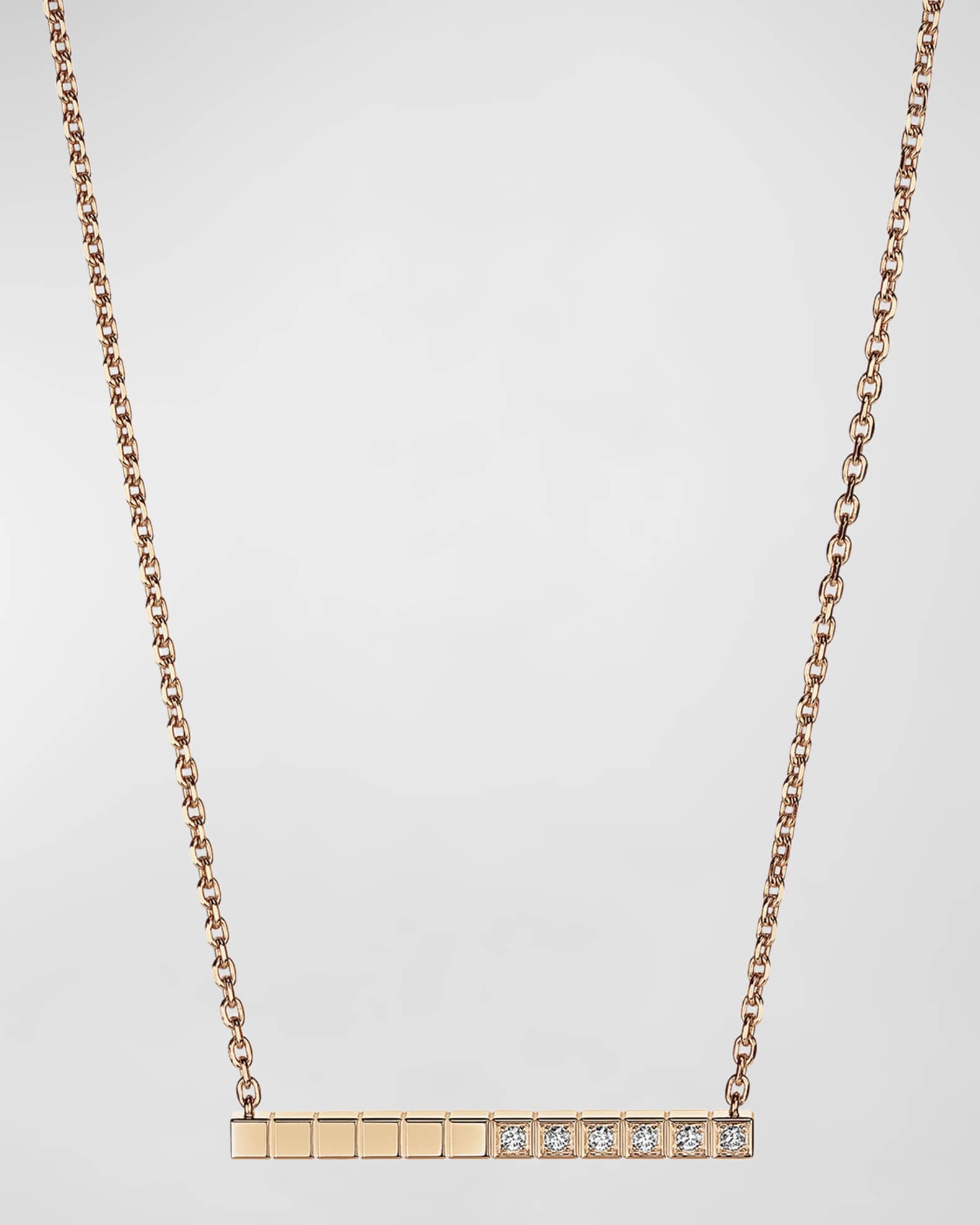 Chopard Ice Cube 18K Rose Gold Diamond Bar Necklace Neiman Marcus
