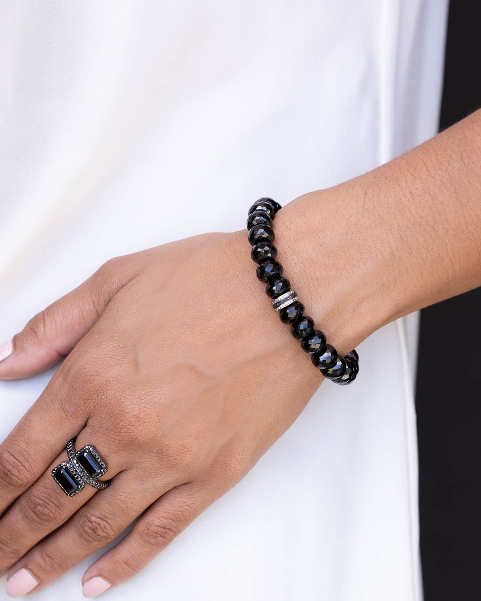 Spinel Beaded Bracelet with Black and White Diamonds 1
