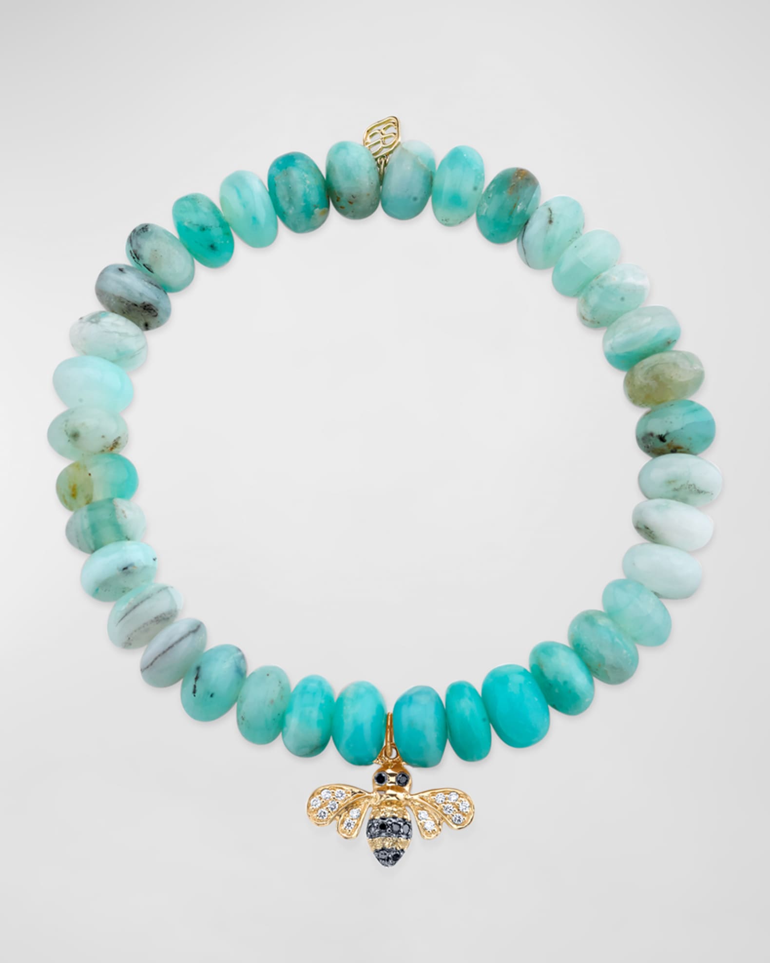 14K Medium Sapphire and Diamond Bee on Beaded Bracelet