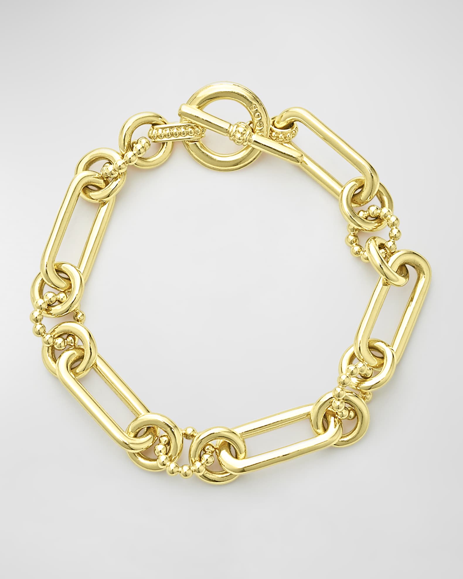 LAGOS 18K Gold Caviar Beaded and Fluted Bold Link Bracelet, 7"L