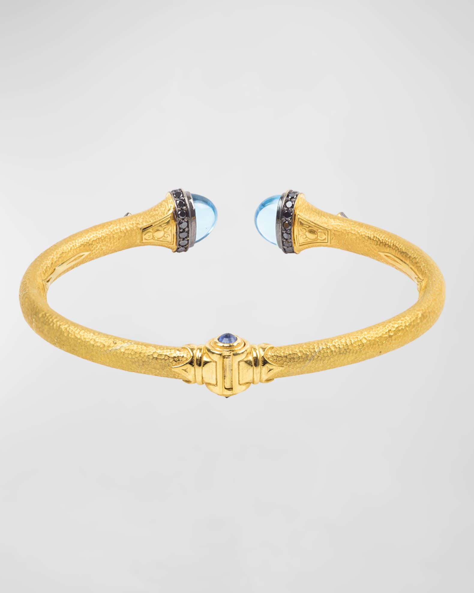 18k Swiss Blue Topaz & Black Diamond Bangle w/ Sapphire 1