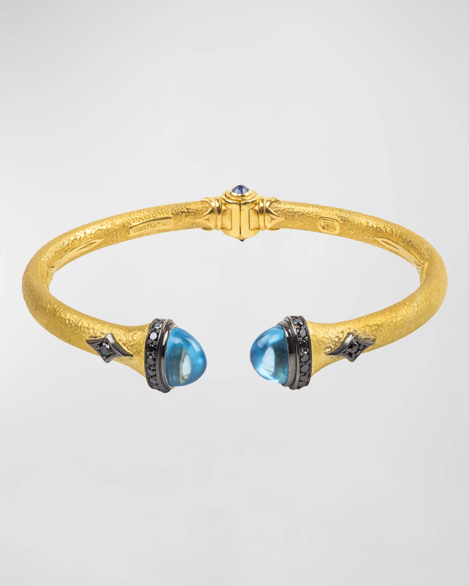 18k Swiss Blue Topaz & Black Diamond Bangle w/ Sapphire 0