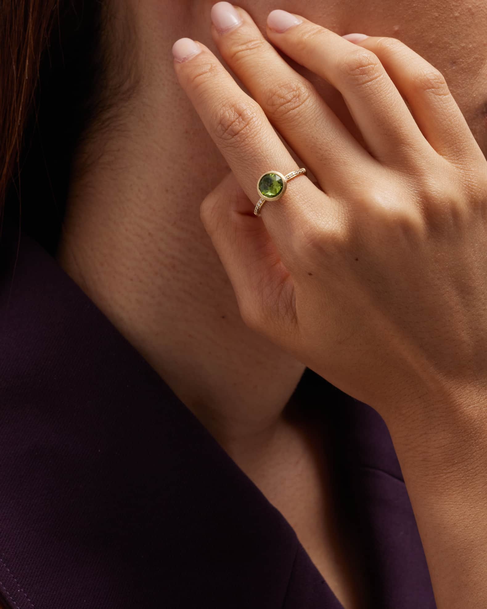 Jaipur Color Stackable Ring with Peridot and Diamonds, Size 7 1