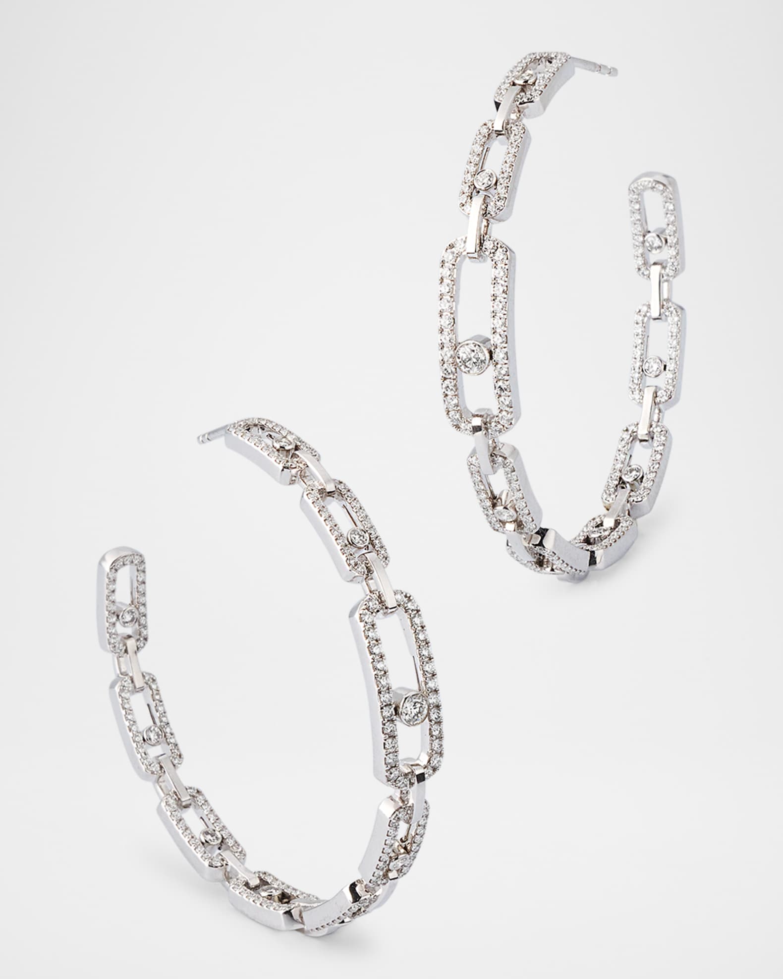 MOVE LINK PAVE HOOP EARRINGS IN 18K WHITE GOLD 0