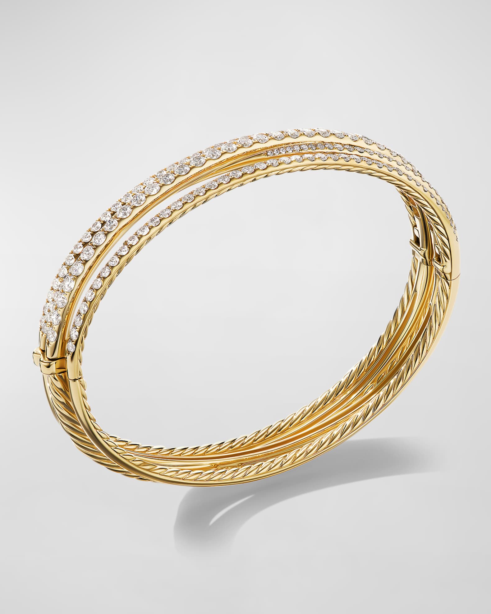 11mm 4-Row Pave Crossover Bracelet with Diamonds and Gold 1