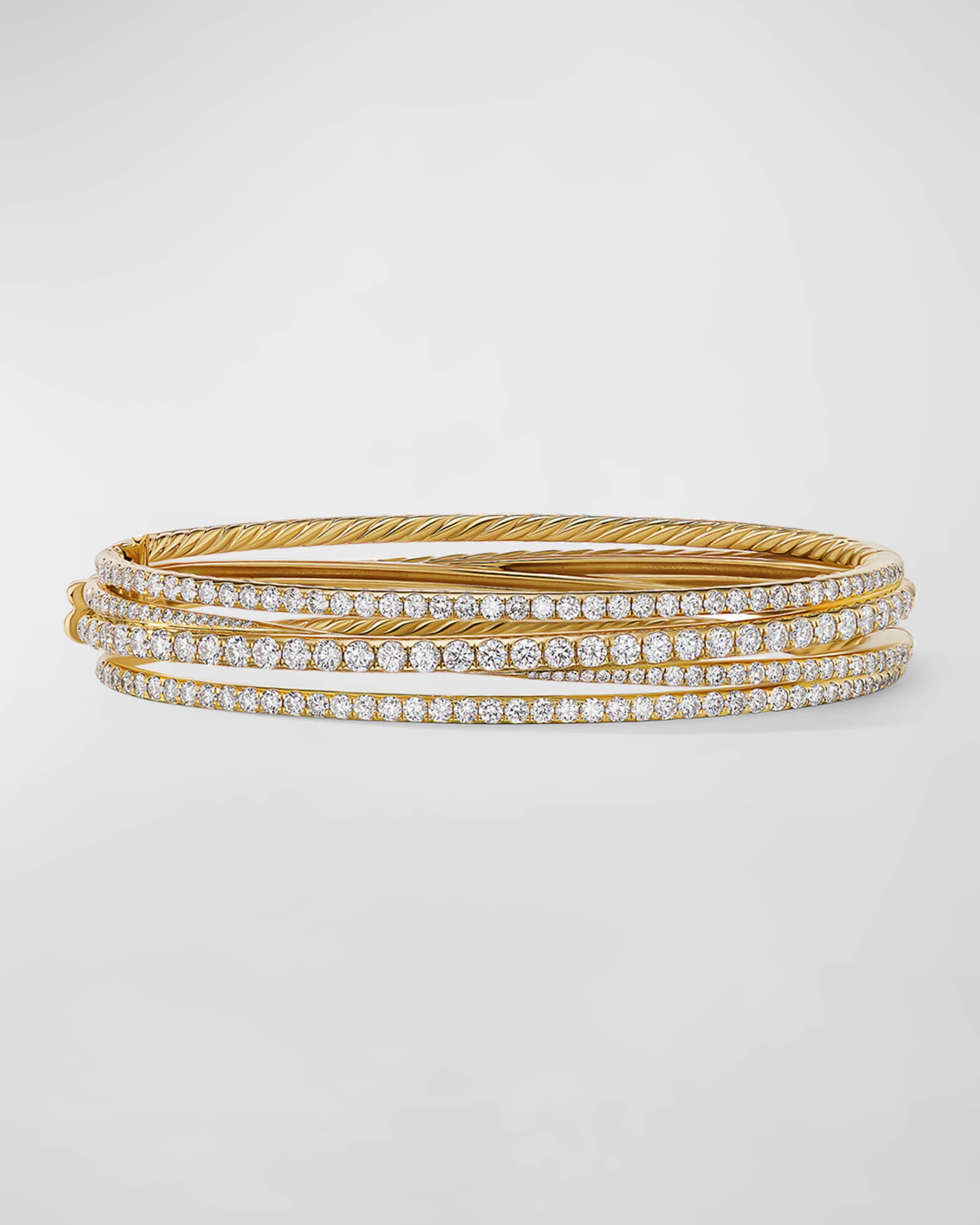 11mm 4-Row Pave Crossover Bracelet with Diamonds and Gold 0
