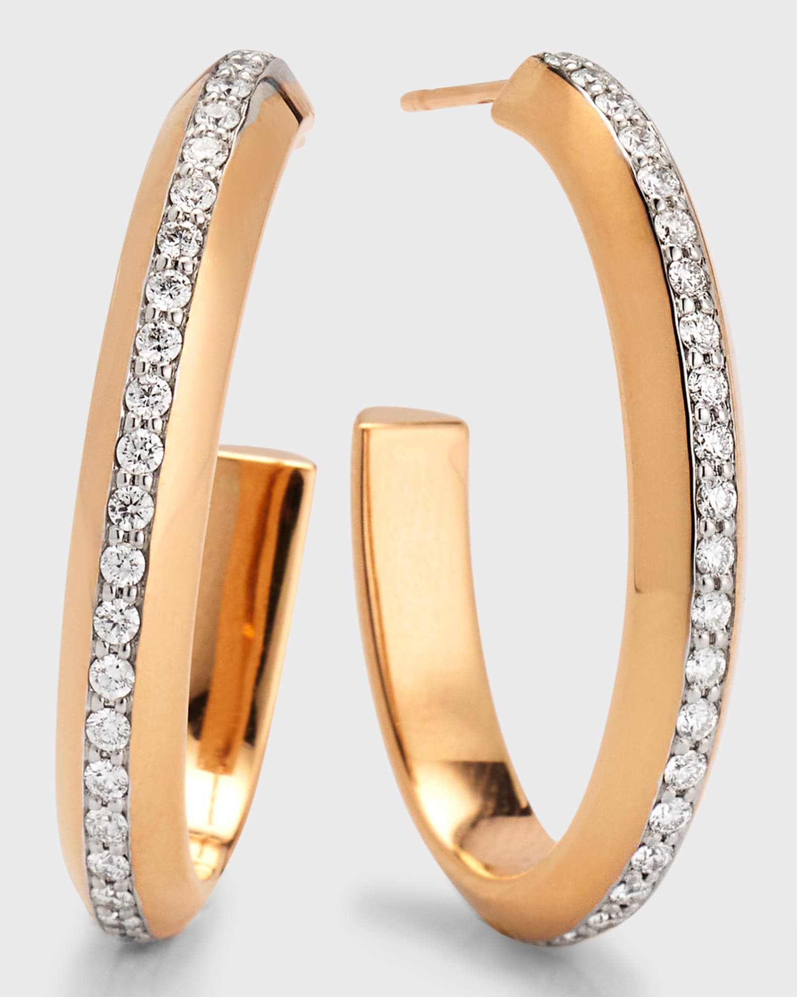 18K Rose Gold Diamond Knife Edge Hoop Earrings 0