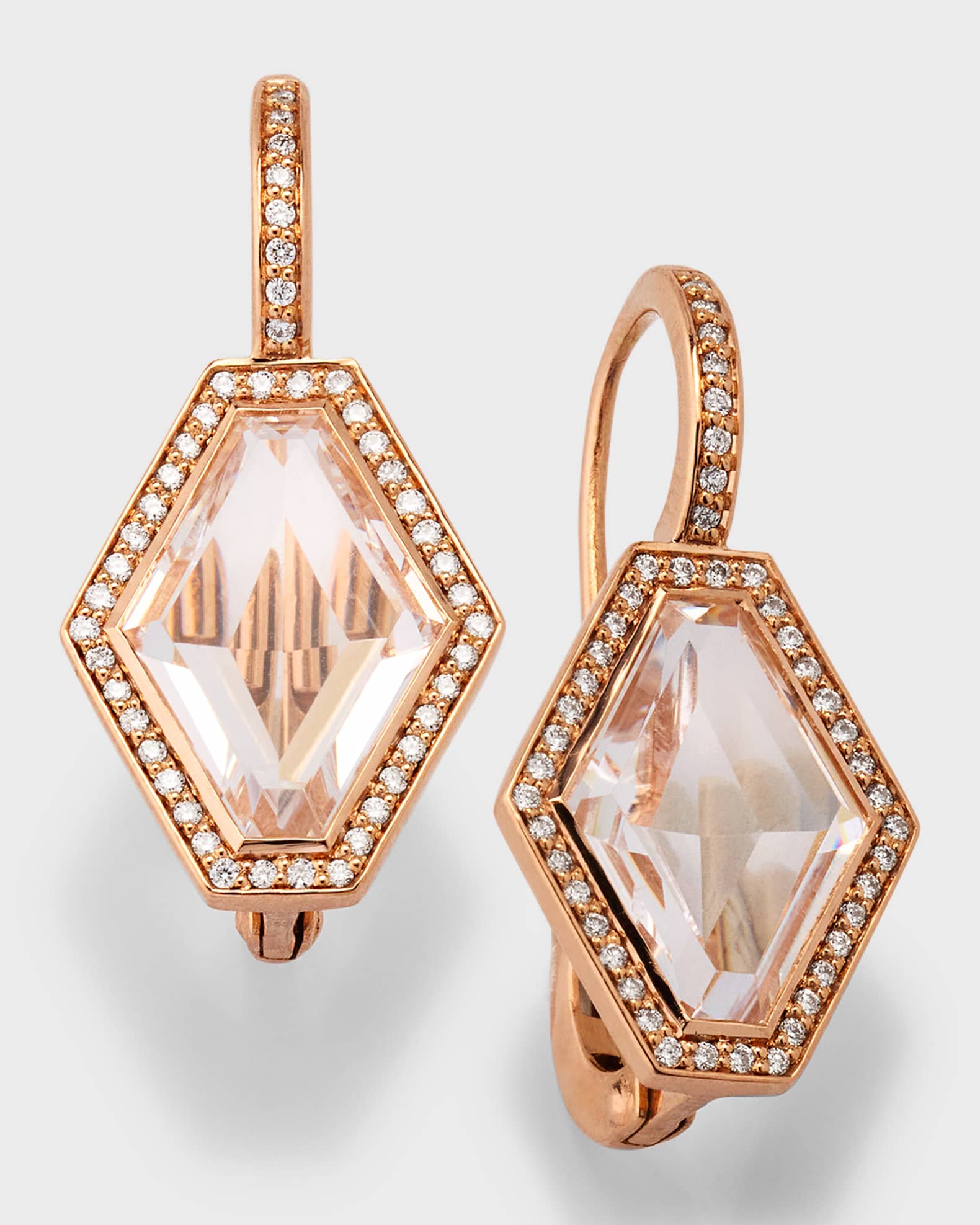 Bell 18K Rose Gold Diamond and Rock Crystal Hexagonal Earrings 0