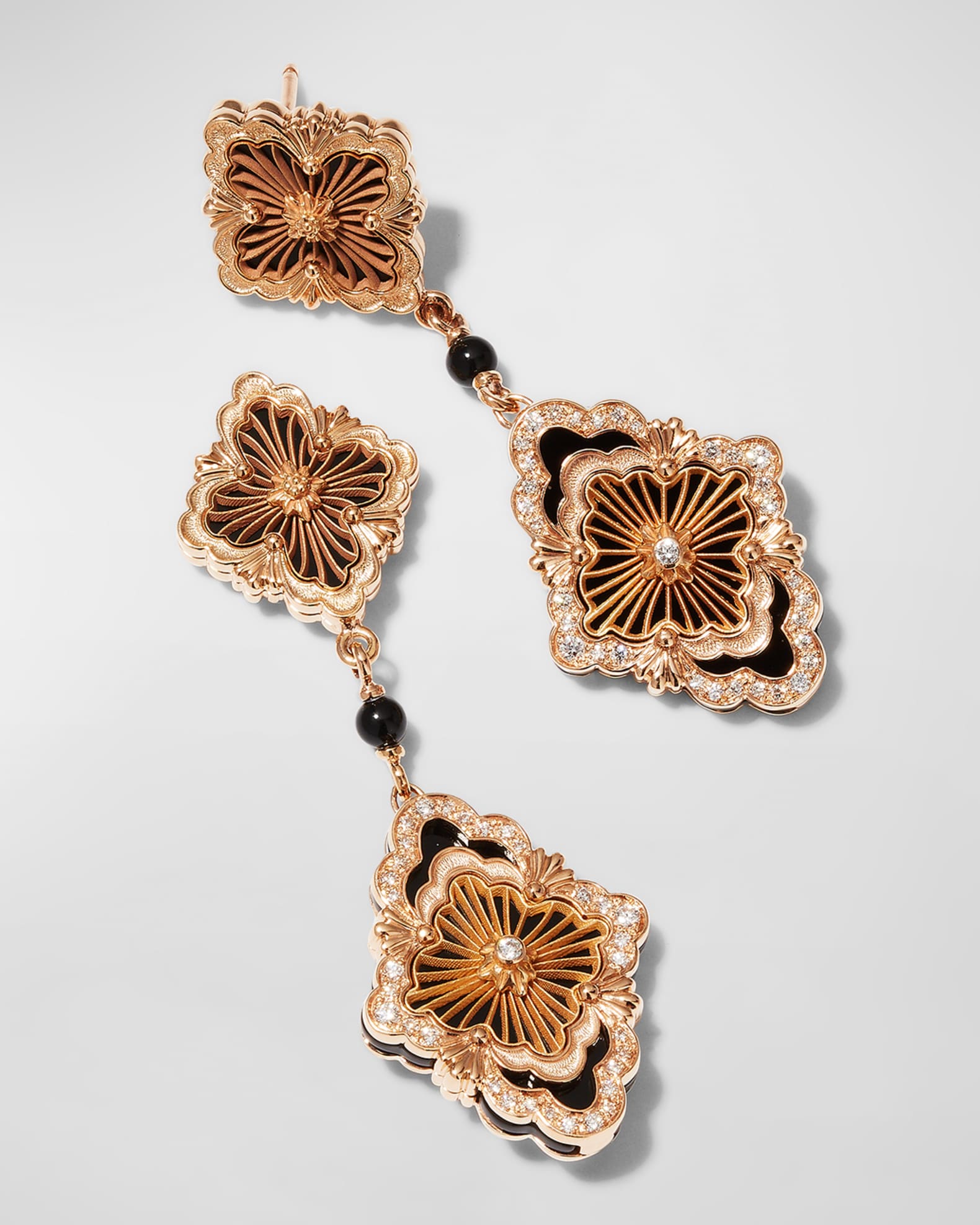 Buccellati Opera Tulle 18K Onyx Diamond Drop Earrings | Neiman Marcus