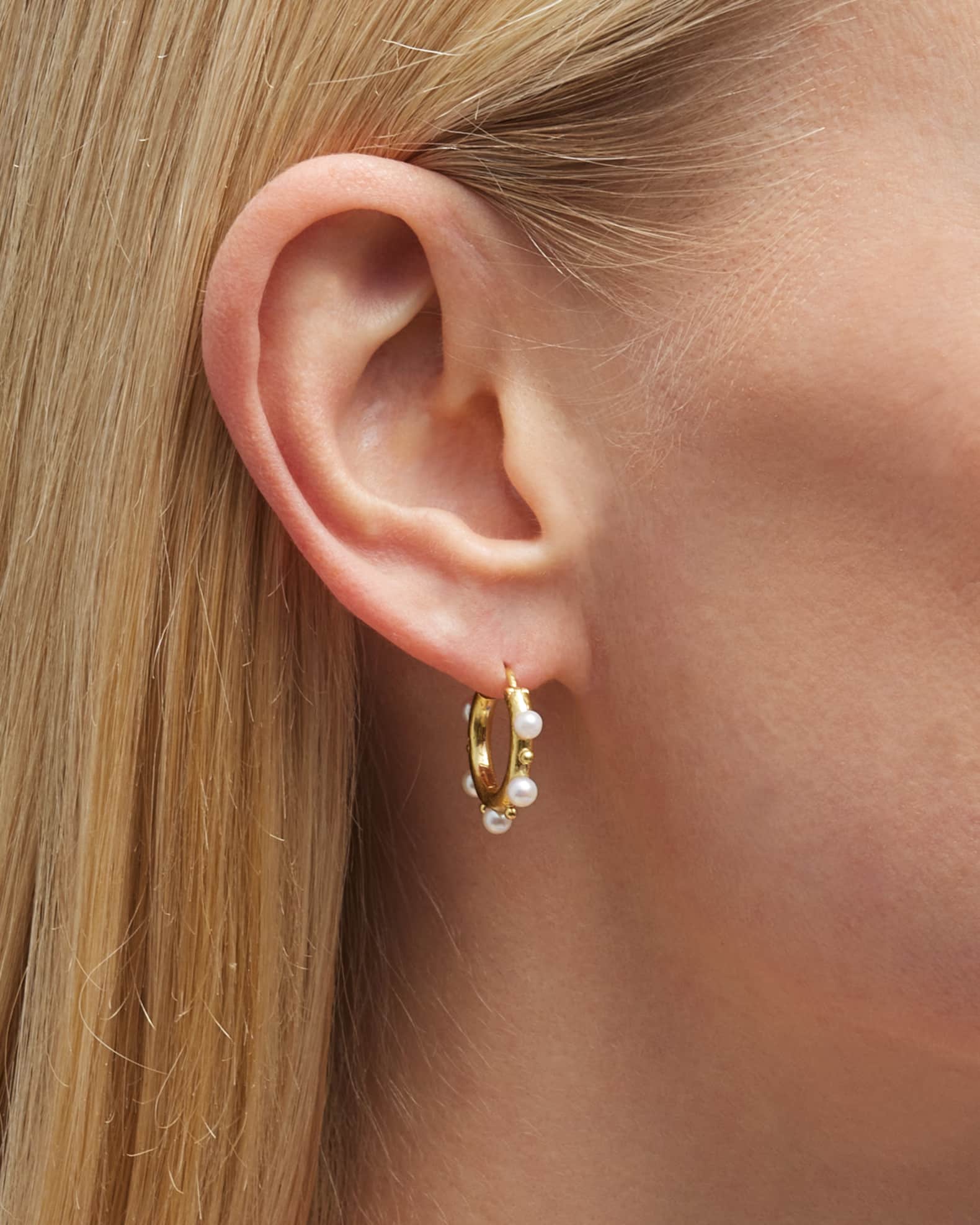 Big Baby 19K Yellow Gold & Pearl Hoop Earrings 1