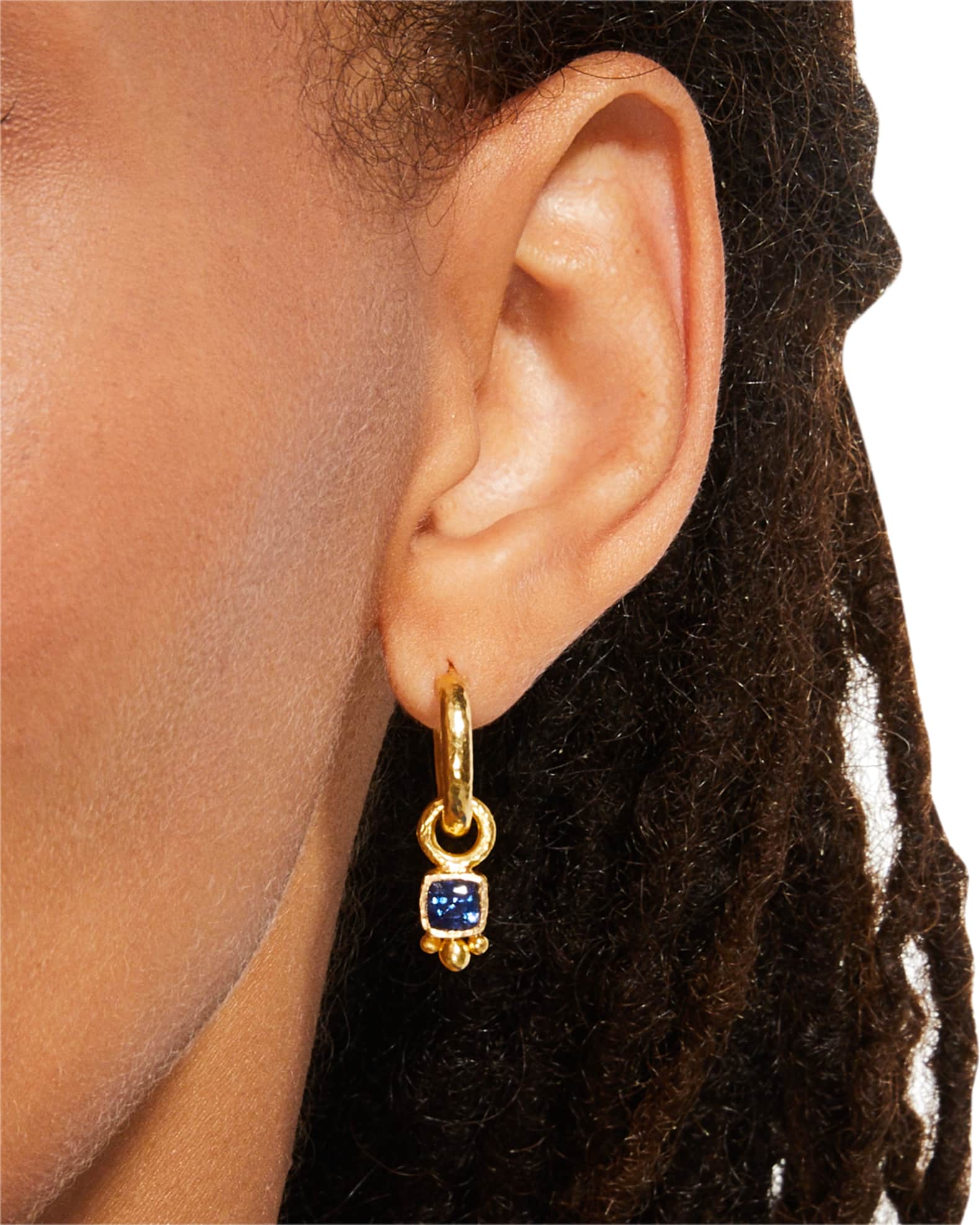 5mm Blue Sapphire Cushion Earring Charms with Gold Dot Triad