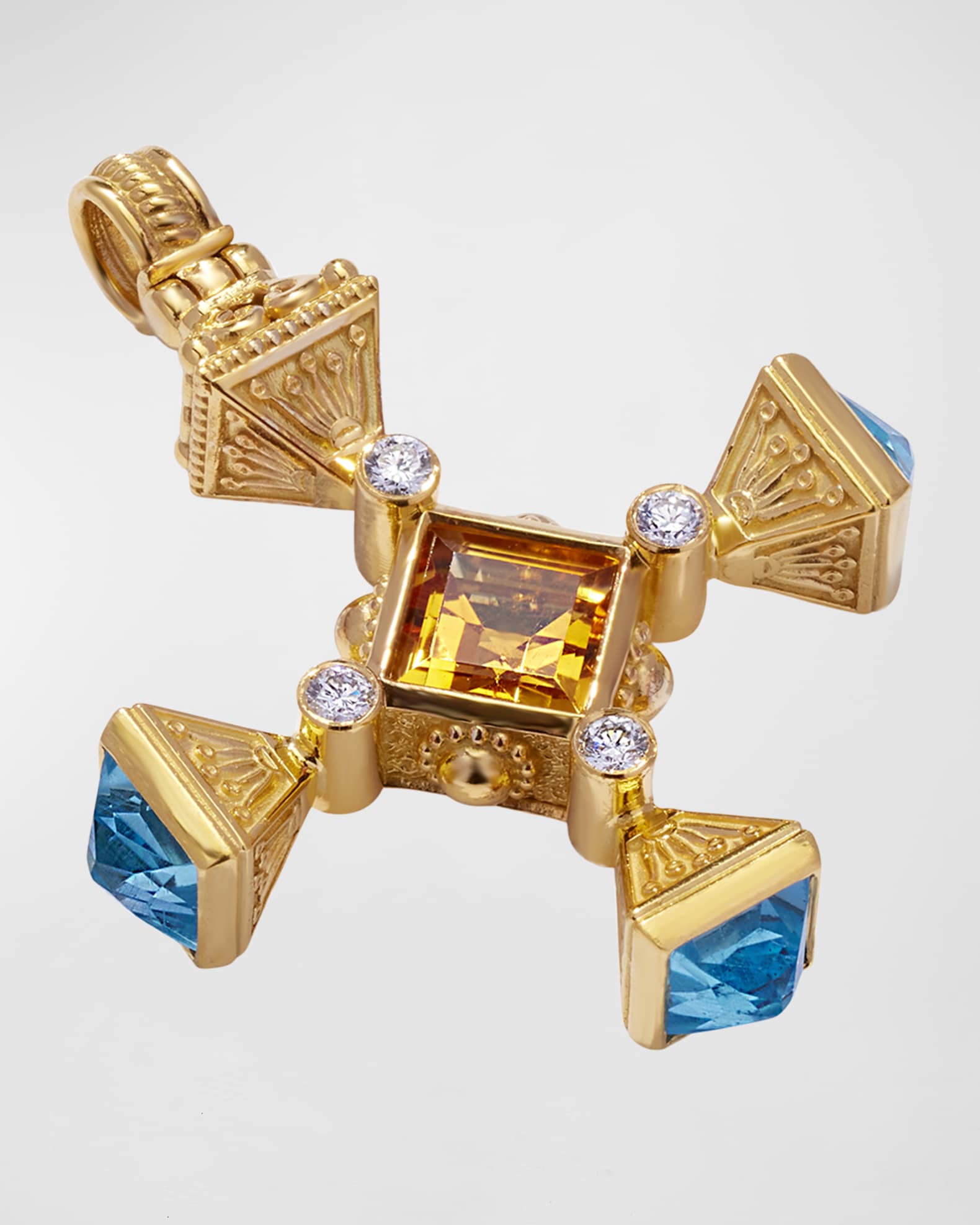 Citrine, Swiss Blue Topaz and White Diamond Pendant 1