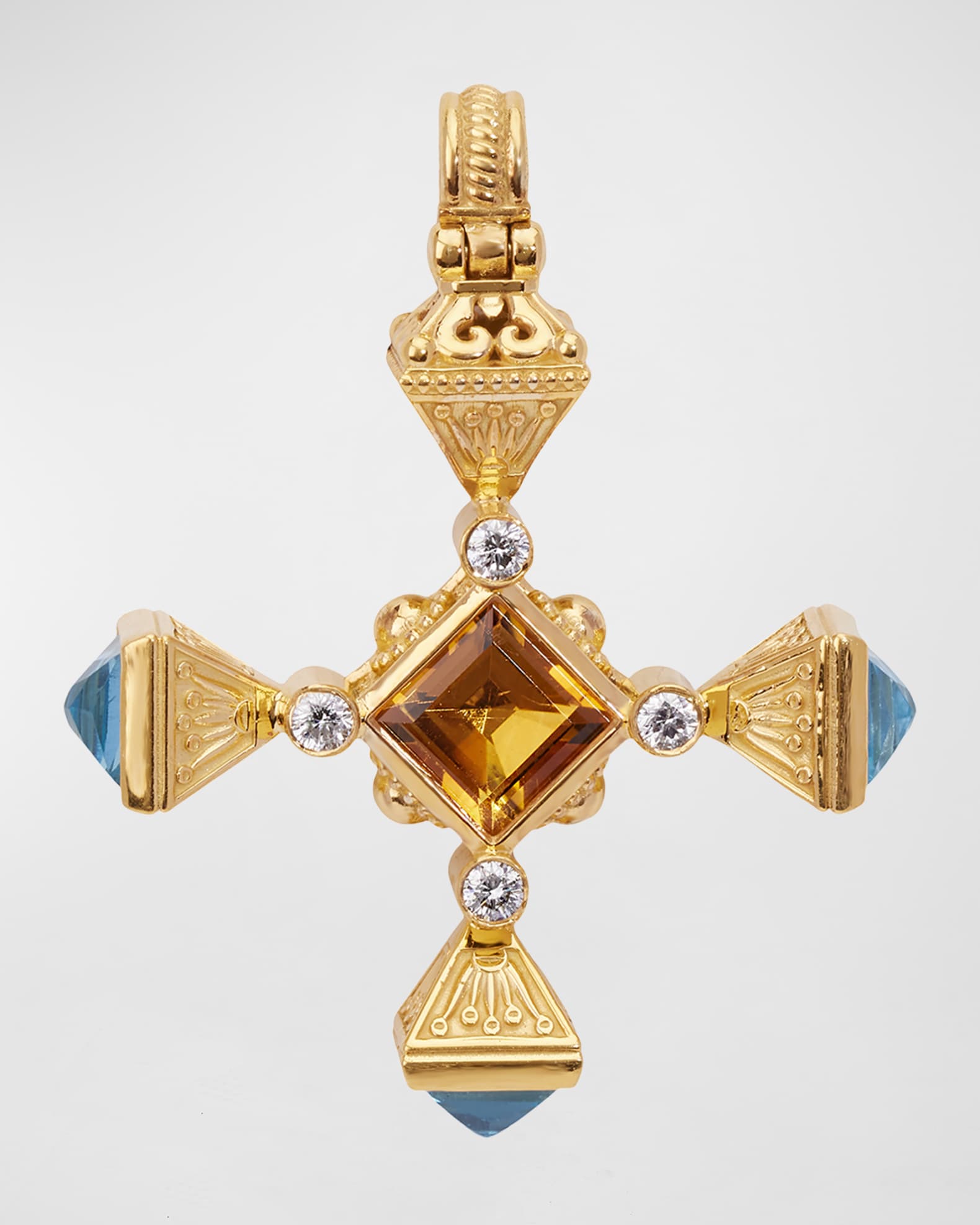 Citrine, Swiss Blue Topaz and White Diamond Pendant 0