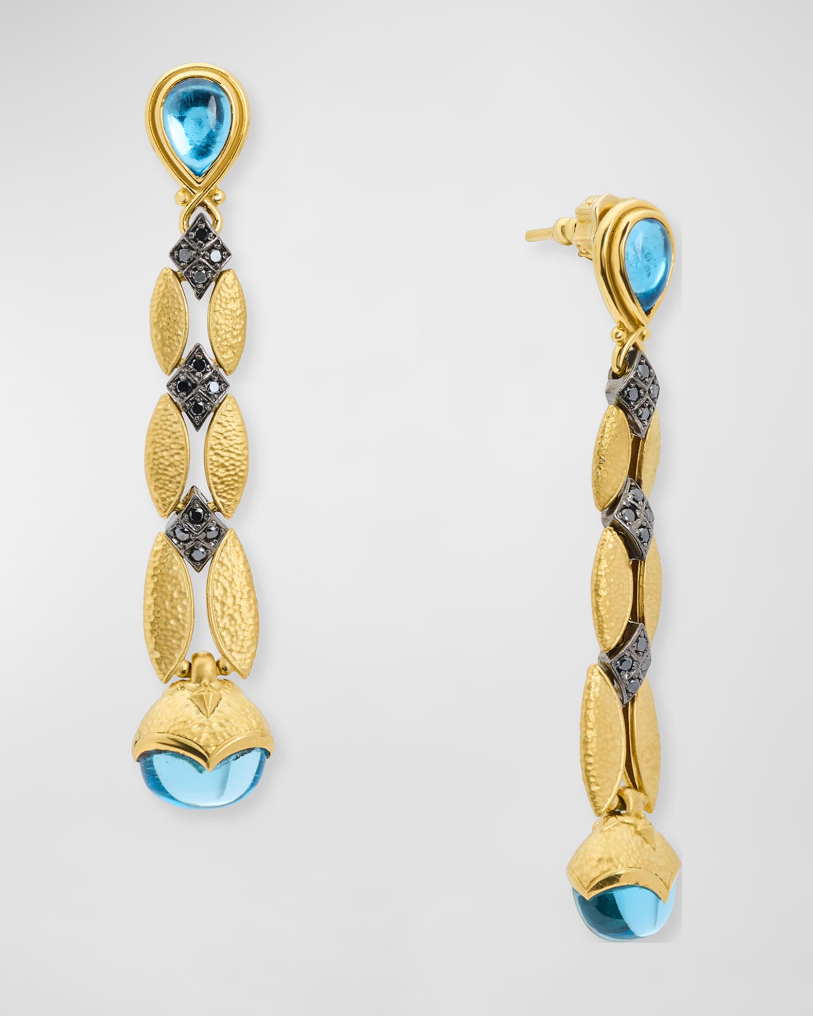 18K Black Diamond Swiss Blue Topaz Drop Earrings 0