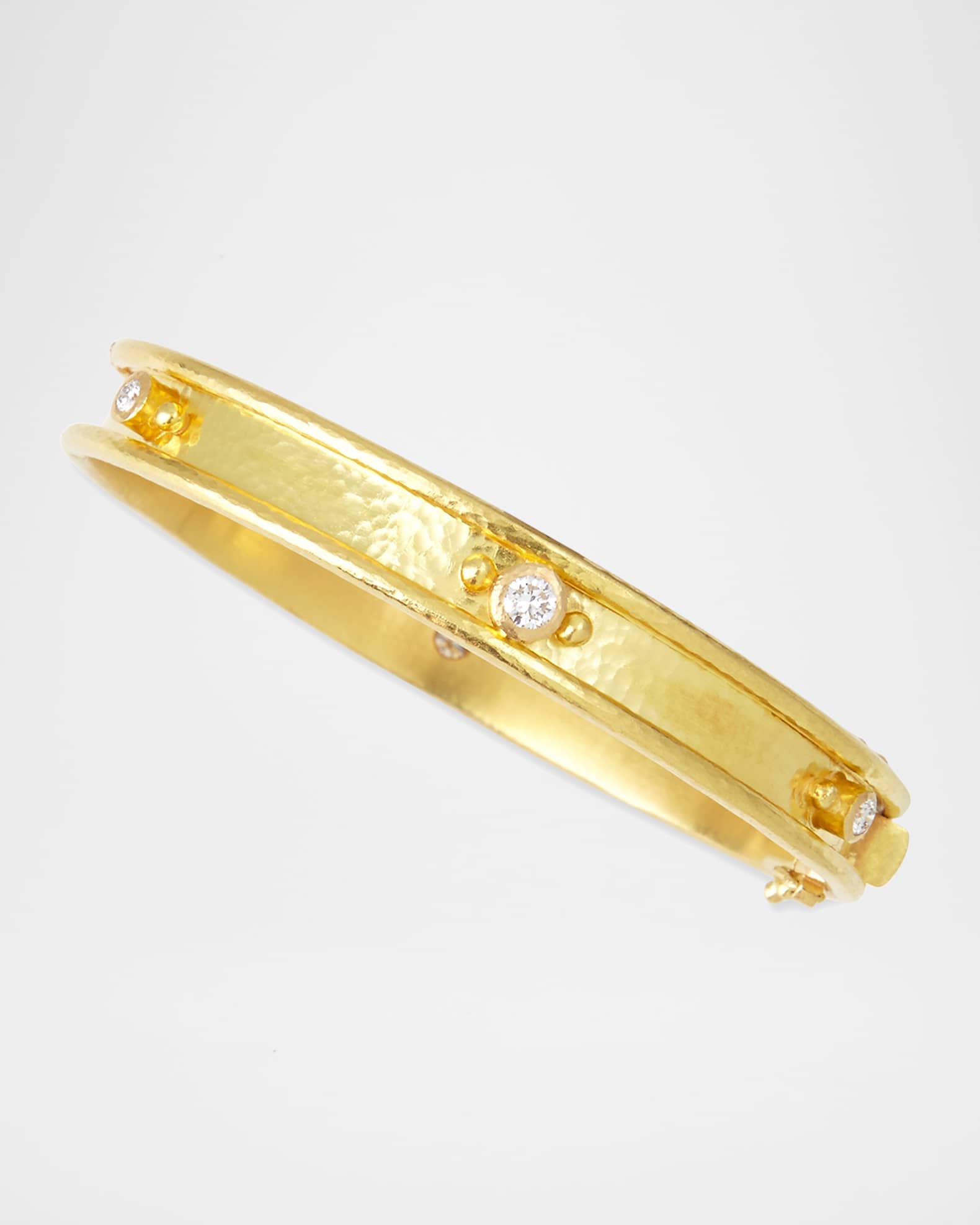 19K Yellow Gold Flat Thin Diamond Bangle Bracelet 0