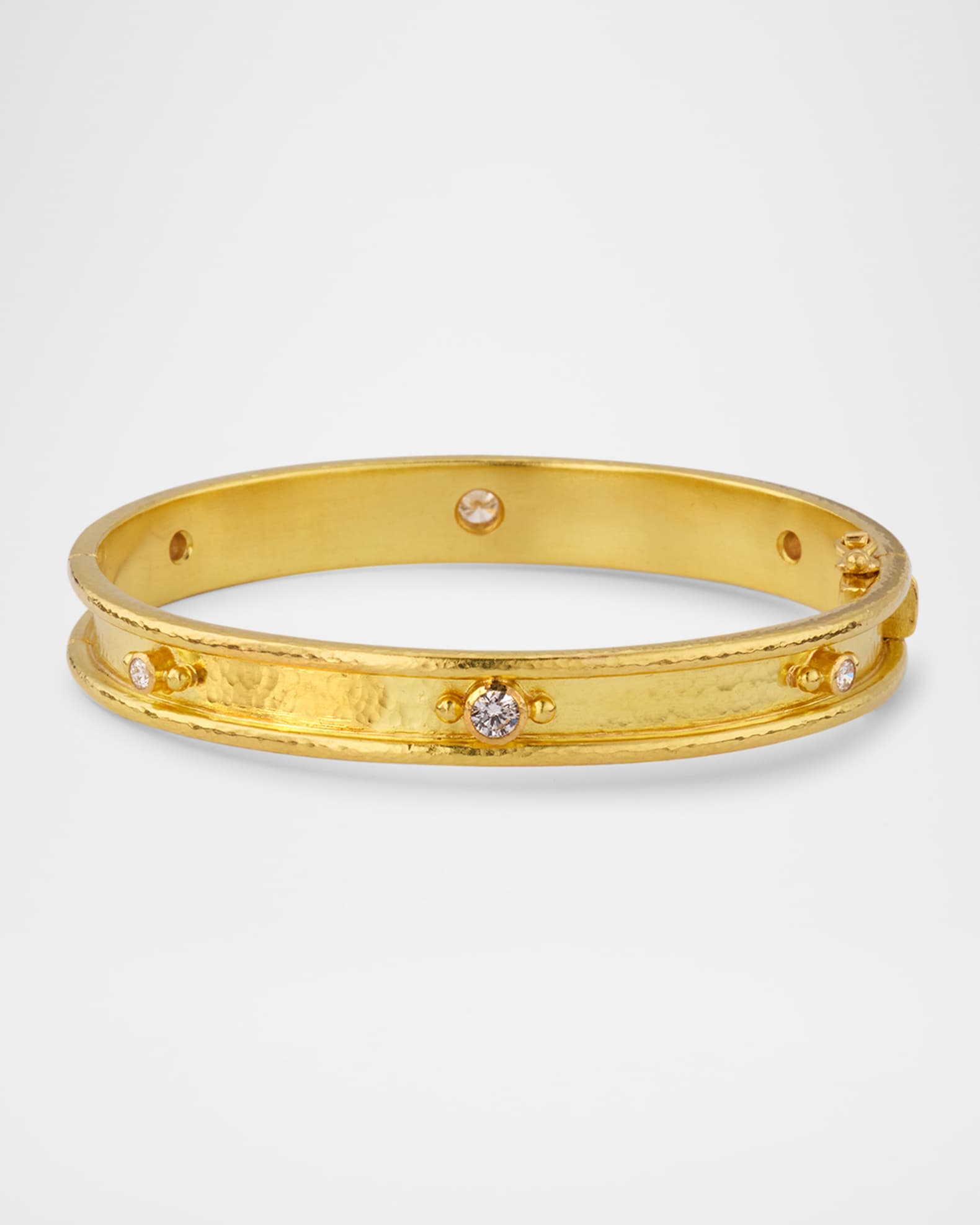 19K Yellow Gold Flat Thin Diamond Bangle Bracelet 0