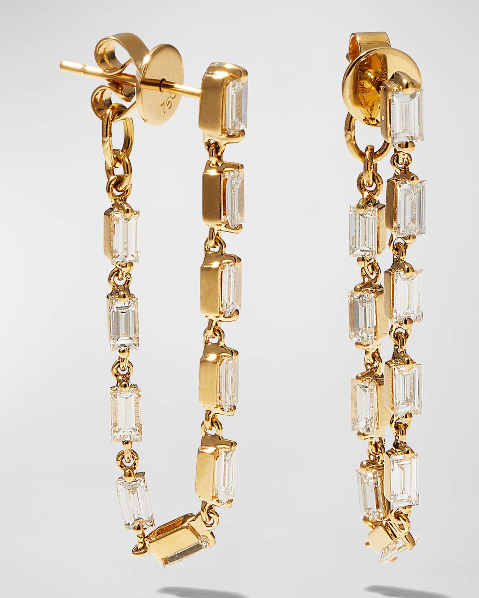 18k Yellow Gold Baguette Diamond Loop Earrings 0