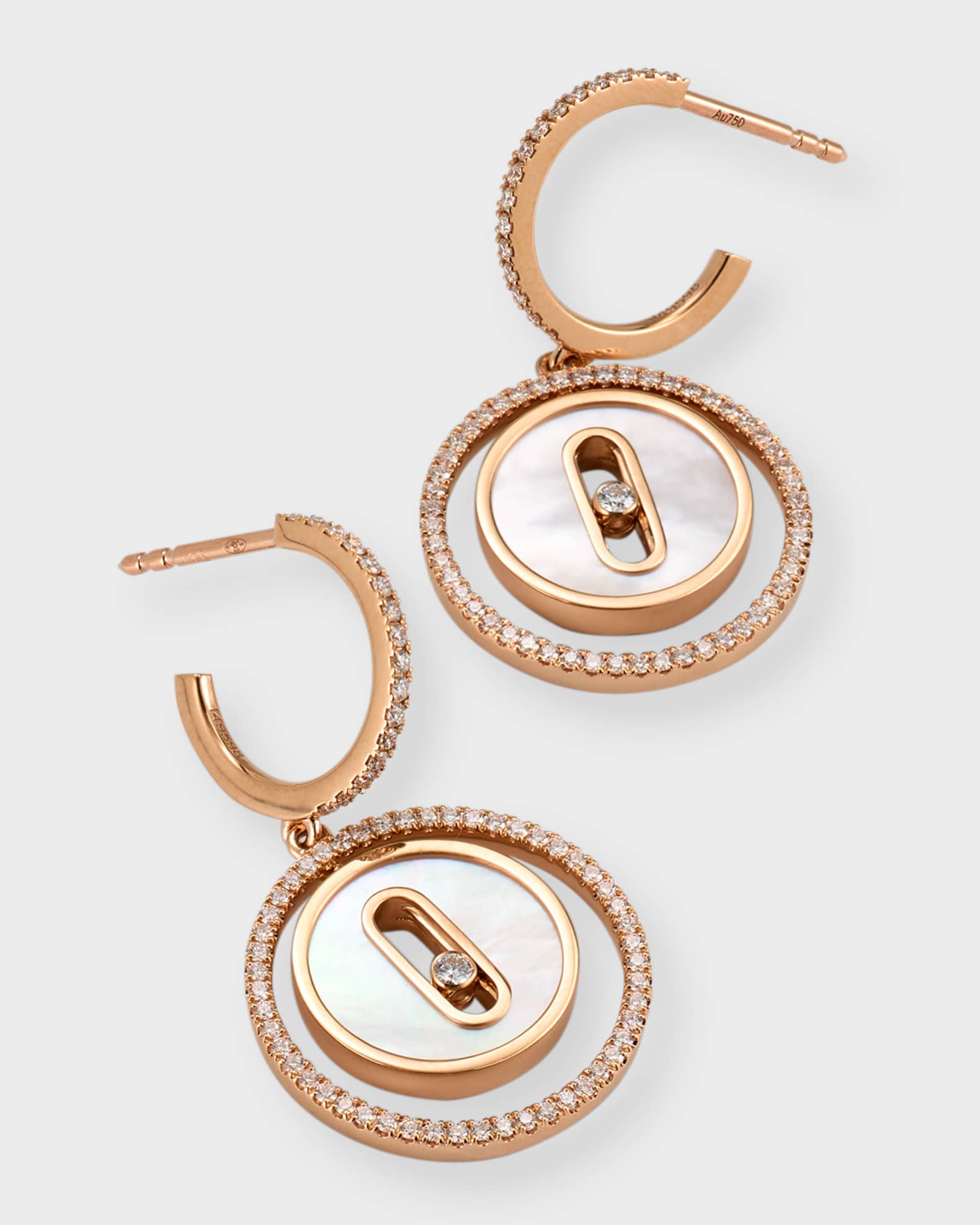 LUCKY MOVE WHITE MOTHER OF PEARL PINK GOLD DIAMOND EARRINGS