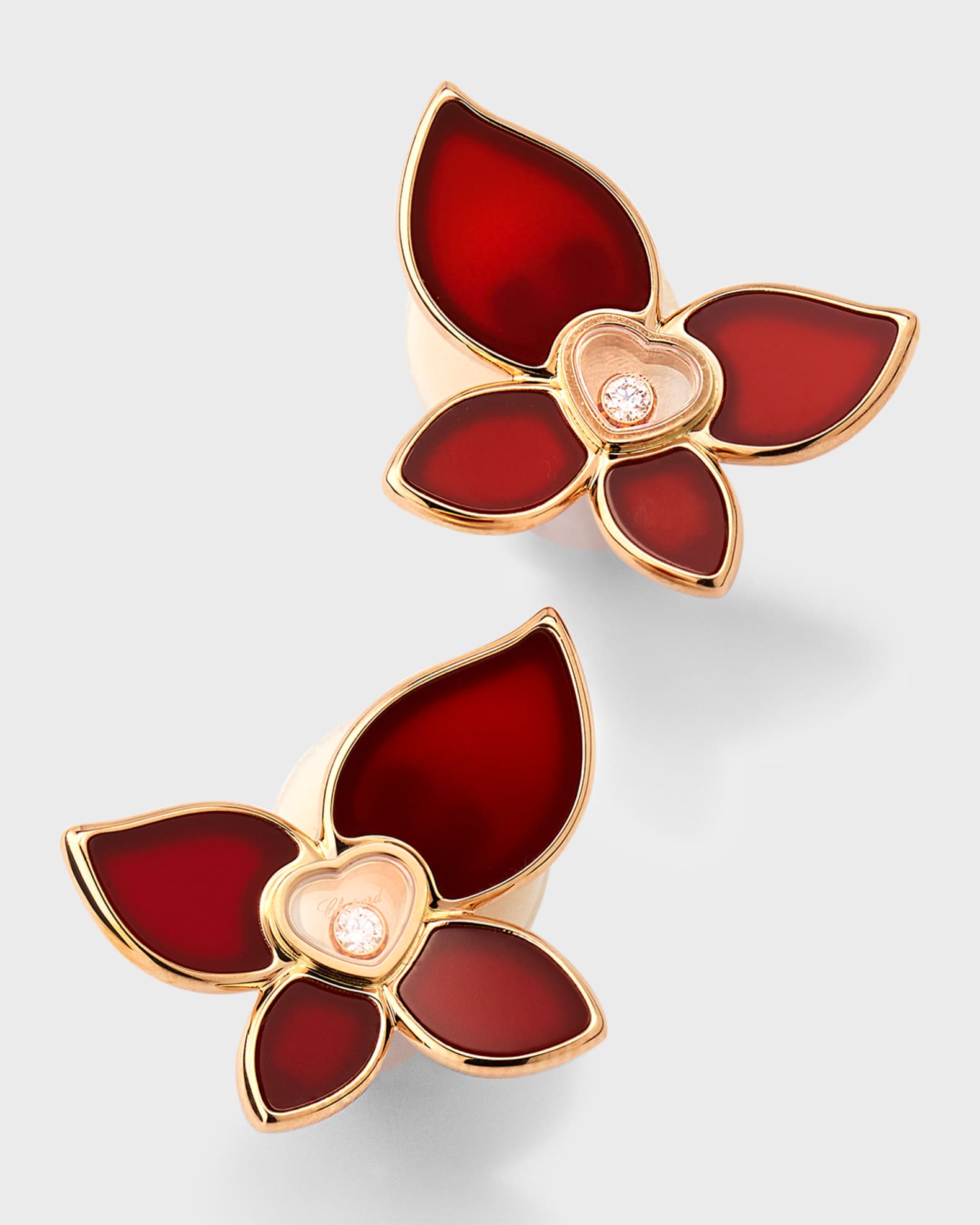 Chopard Happy Butterfly 18k Rose Gold Carnelian Earrings | Neiman Marcus