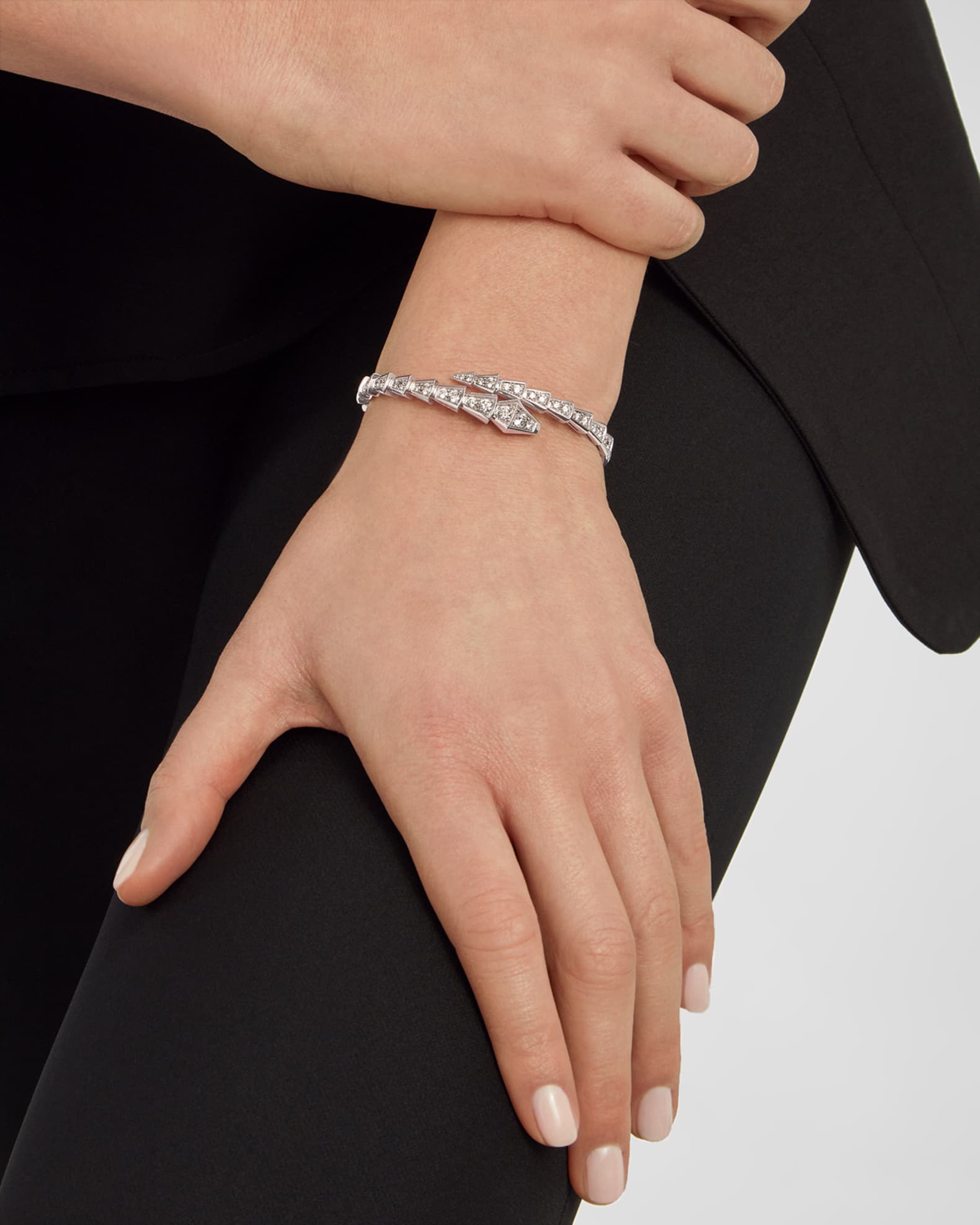 Serpenti 18K White Gold Thin Serpenti Pave Bracelet 1