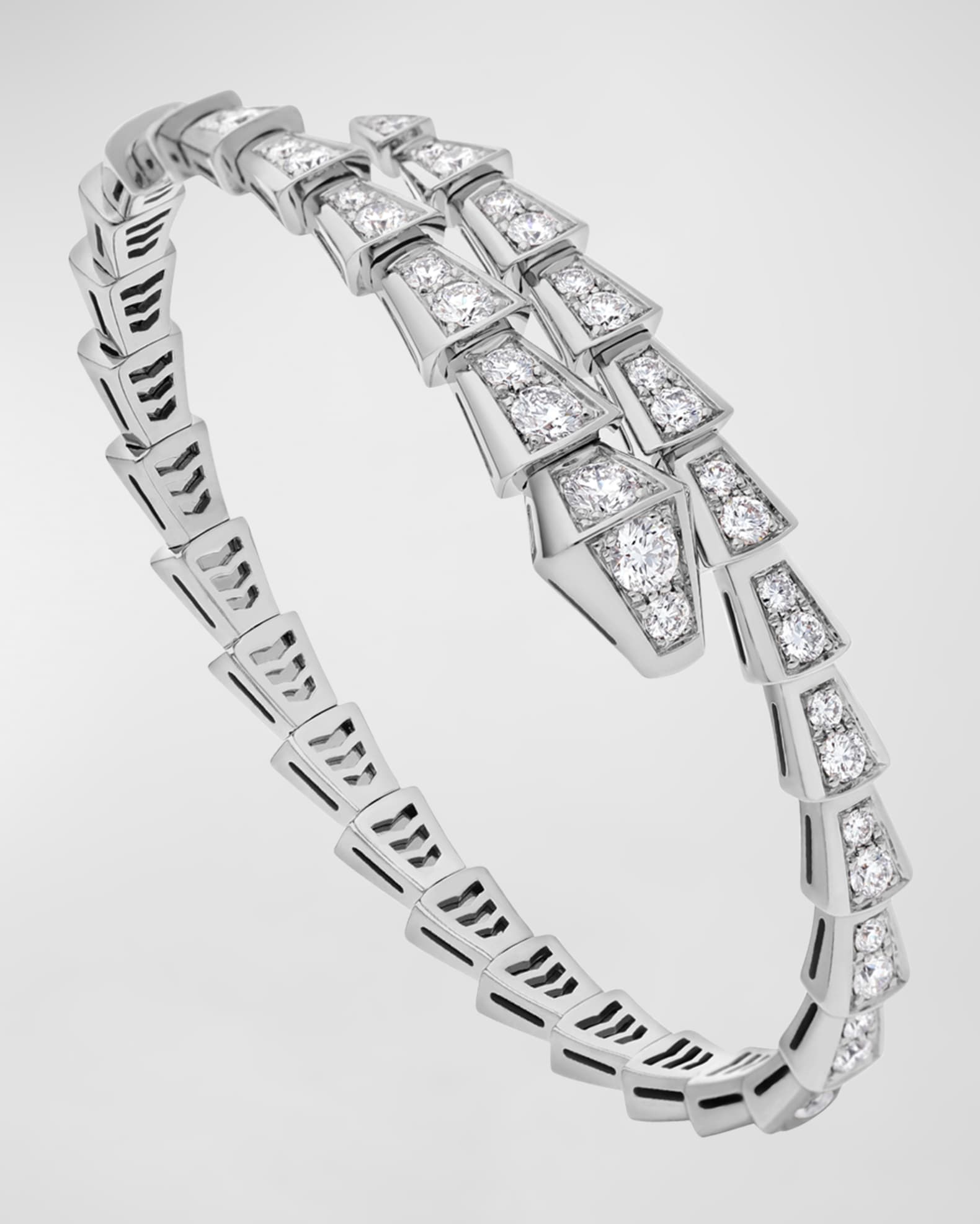 Serpenti 18K White Gold Thin Serpenti Pave Bracelet 0