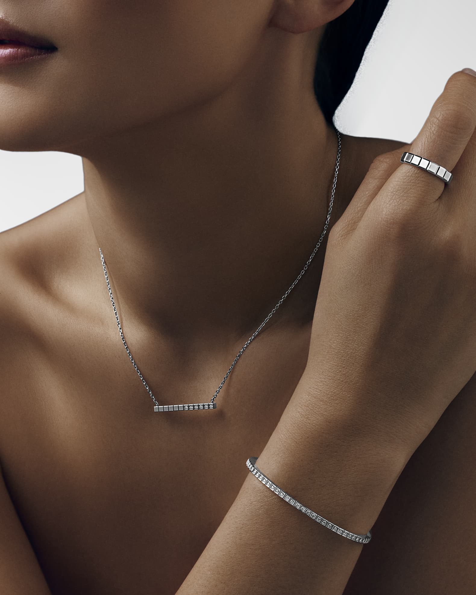 Chopard Ice Cube 18K White Gold Diamond Bar Necklace
