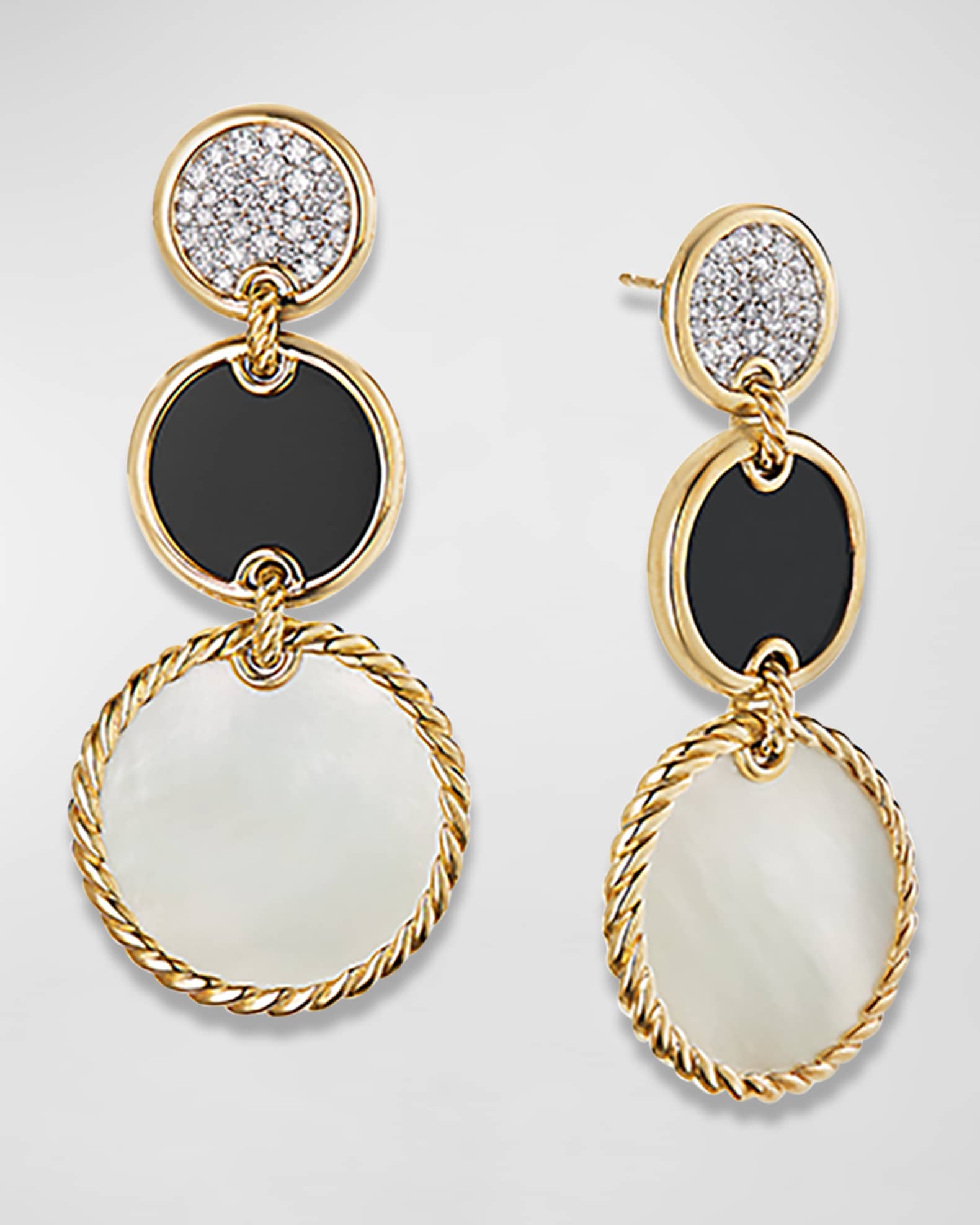 DY Elements Triple Drop Earrings in 18K Yellow Gold with Mother-of-Pearl, Black Onyx & Pave Diamonds 0