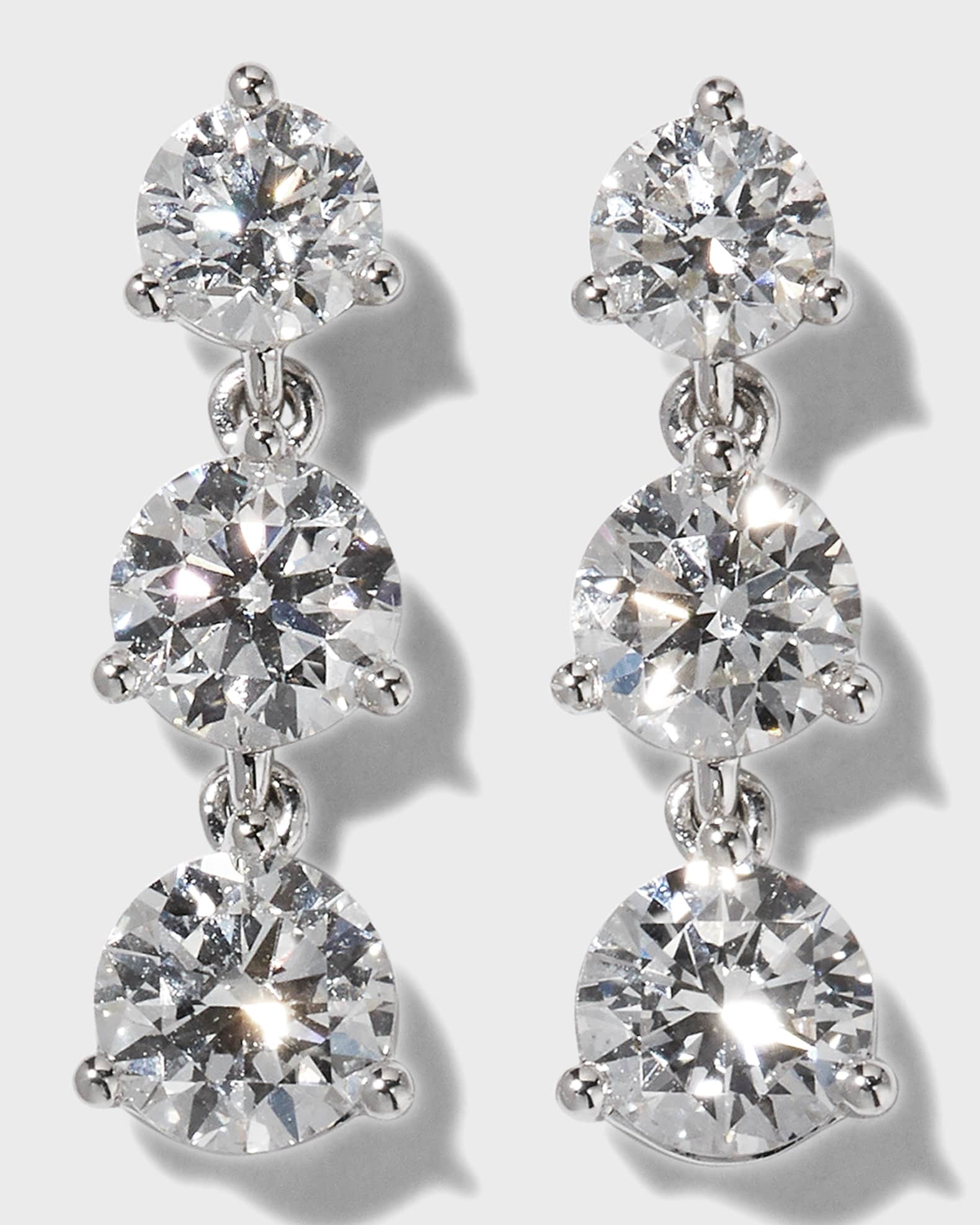 18k White Gold 3-Diamond Drop Earrings, 1.51tcw 0