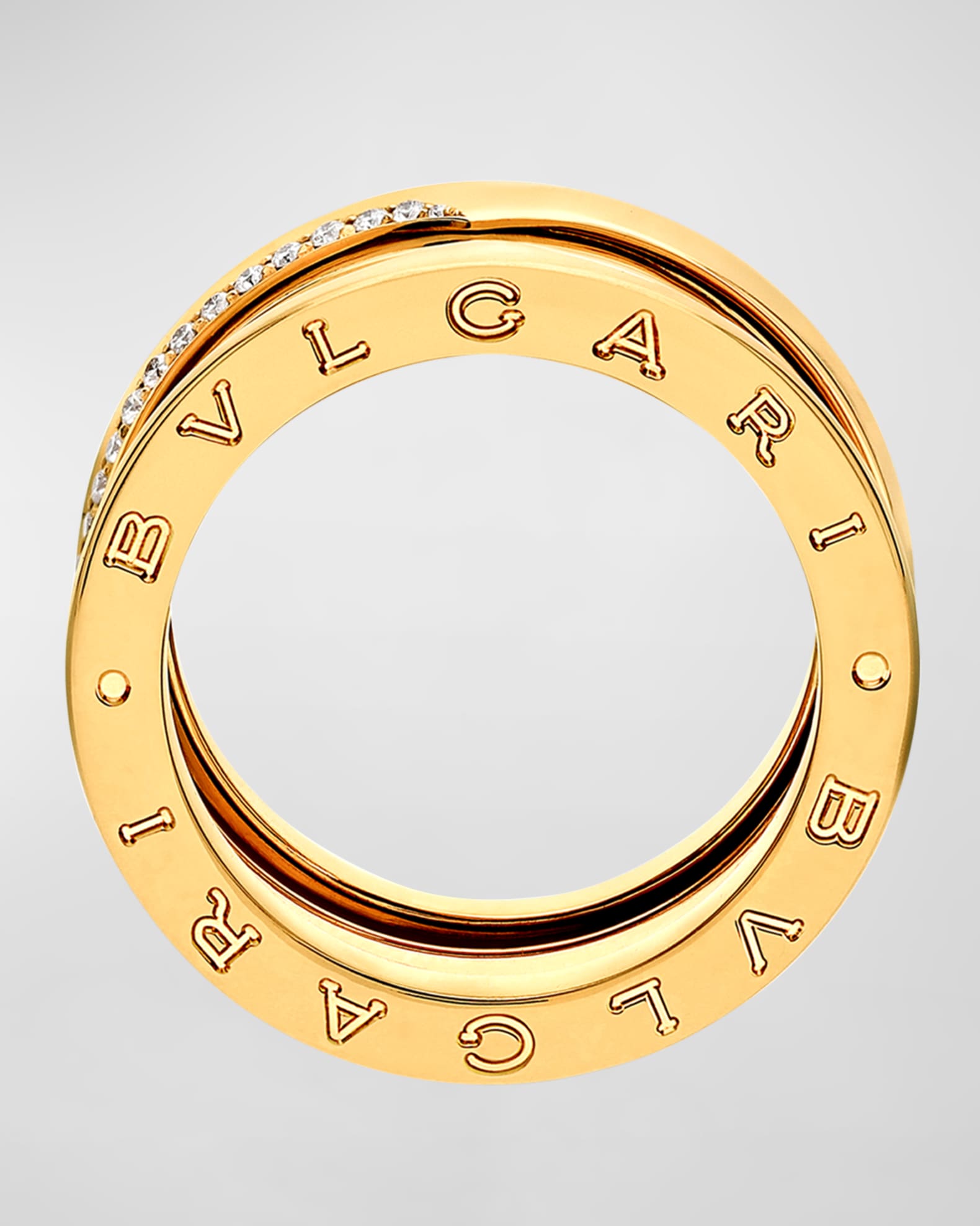 BVLGARI B.Zero1 18K Yellow Gold 3-Band Wave Diamond Ring | Neiman Marcus