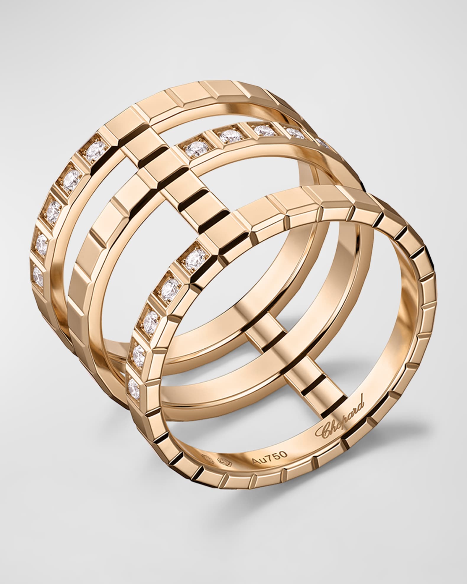 Chopard Ice Cube 18K Rose Gold Diamond 3-Band Ring | Neiman Marcus