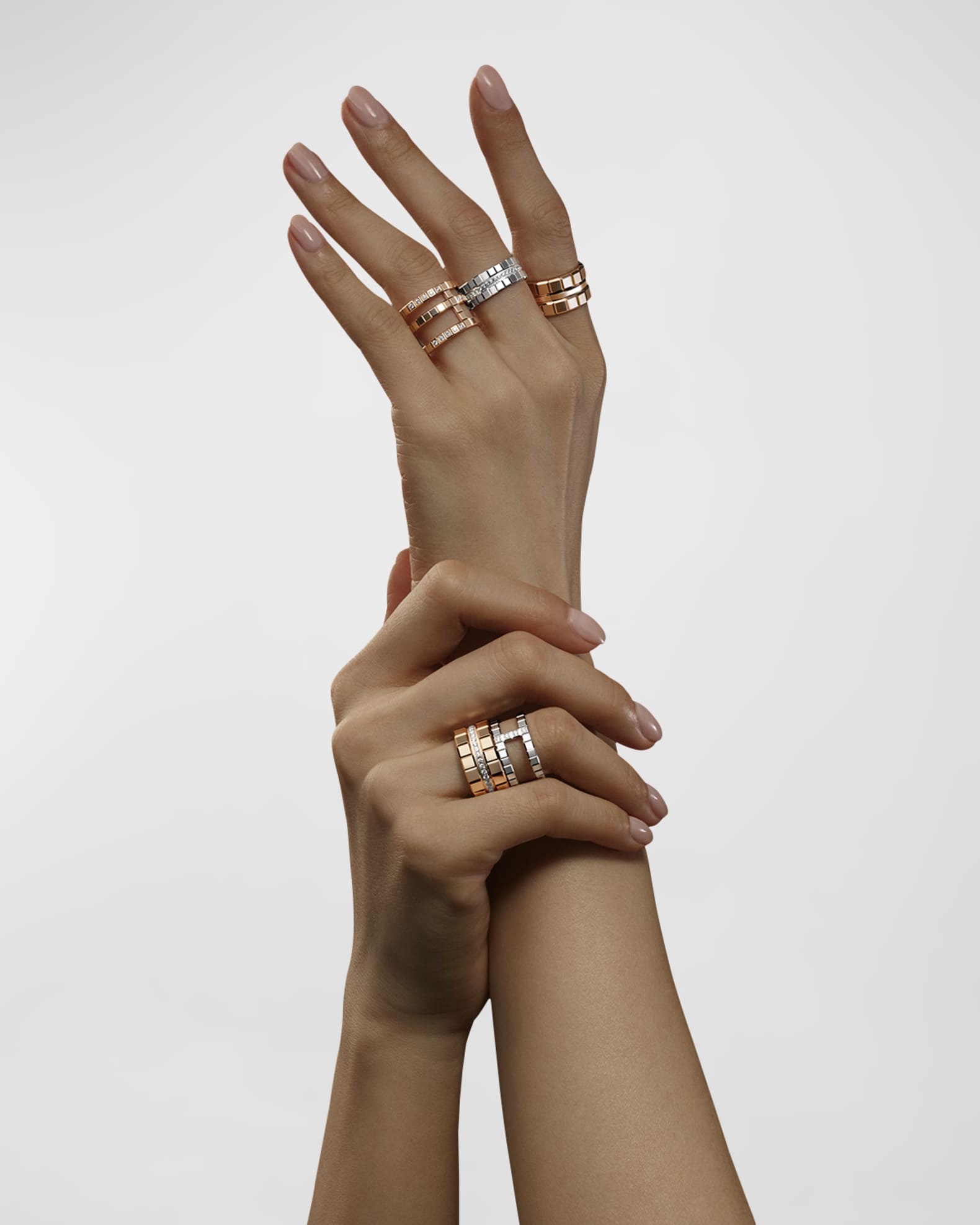 Chopard Ice Cube 18K Rose Gold Diamond 3-Band Ring | Neiman Marcus