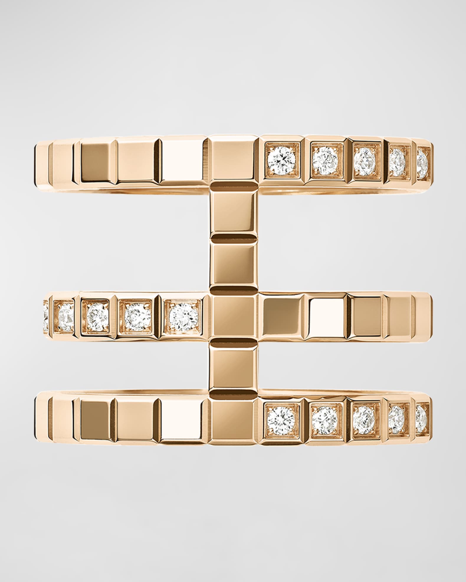 Ice Cube 18K Rose Gold Diamond 3-Band Ring 0