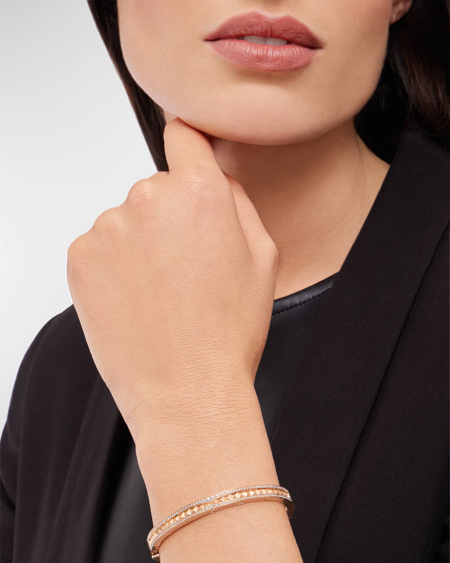 B.Zero1 Rock 18K Rose Gold Studded Diamond Bracelet, Size L