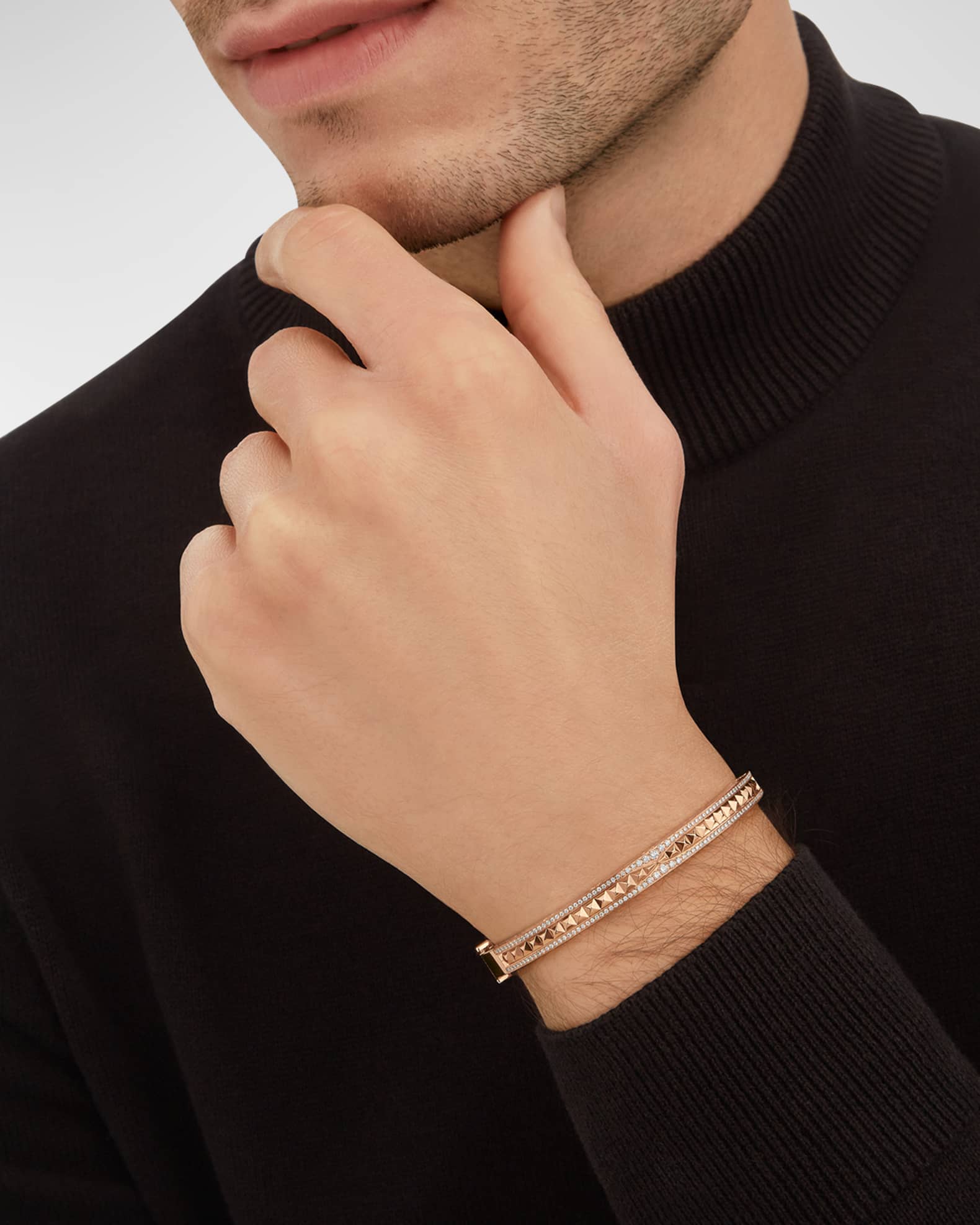 BVLGARI B.Zero1 Rock 18K Rose Gold Studded Diamond Bracelet Size L Neiman Marcus