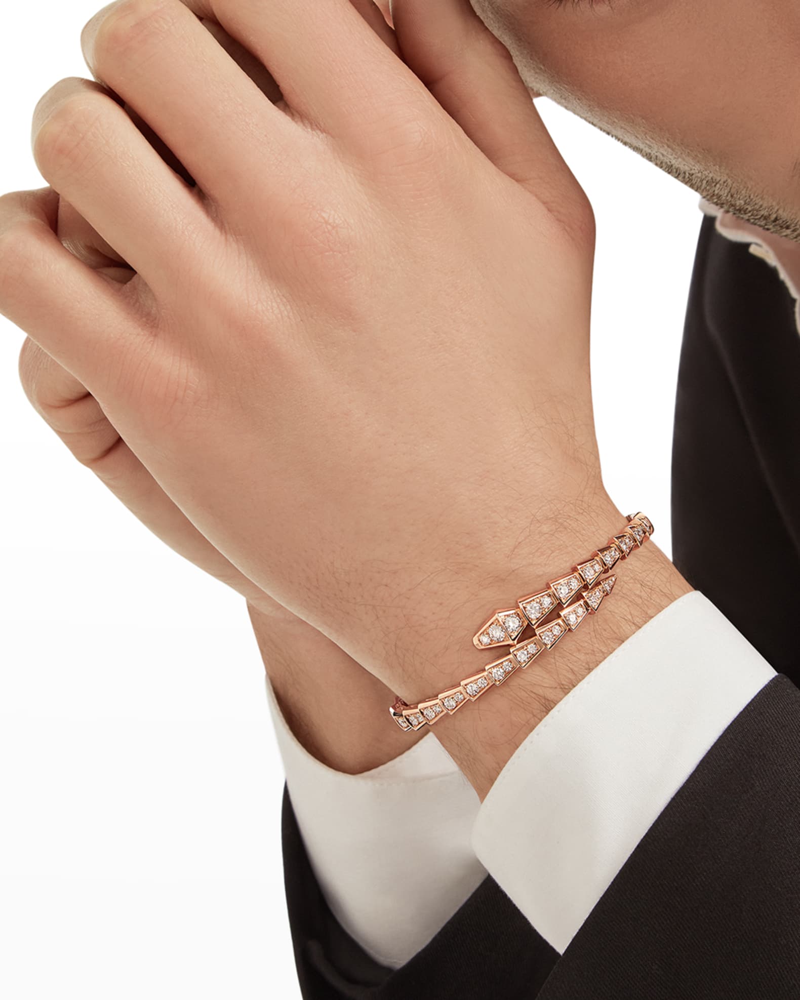 Serpenti 18K Rose Gold Diamond Pavé Thin Bracelet 1