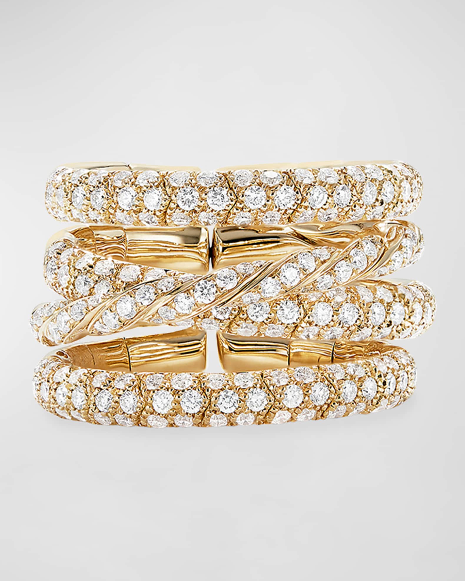 18k Gold Paveflex Four-Row Diamond Ring 1